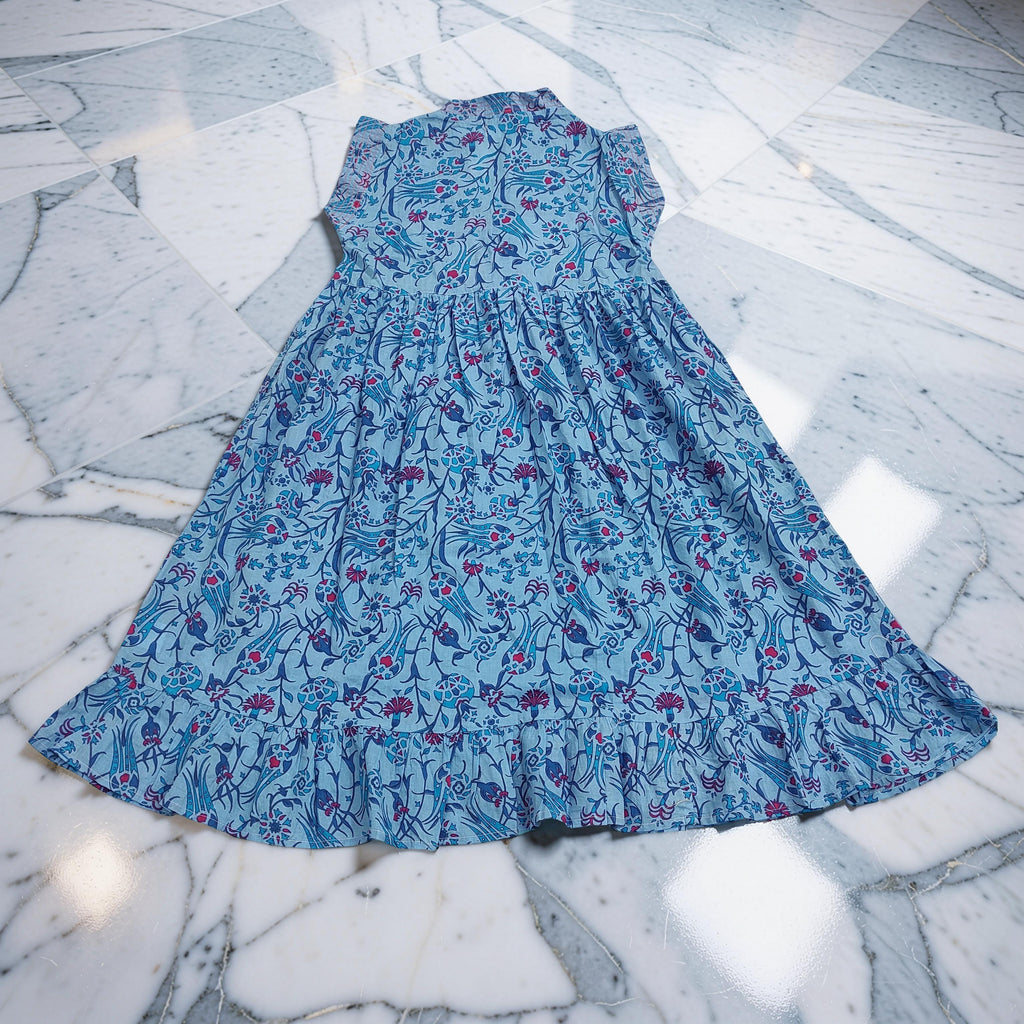 6-7 Year Amani Printed Cotton Girls Dress 38" Short Sleeves Jalabiya 25816-1399 JP