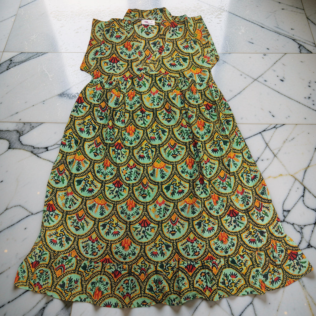 6-7 Year Amani Printed Cotton Girls Dress 38" Short Sleeves Jalabiya 25817-1399 JP