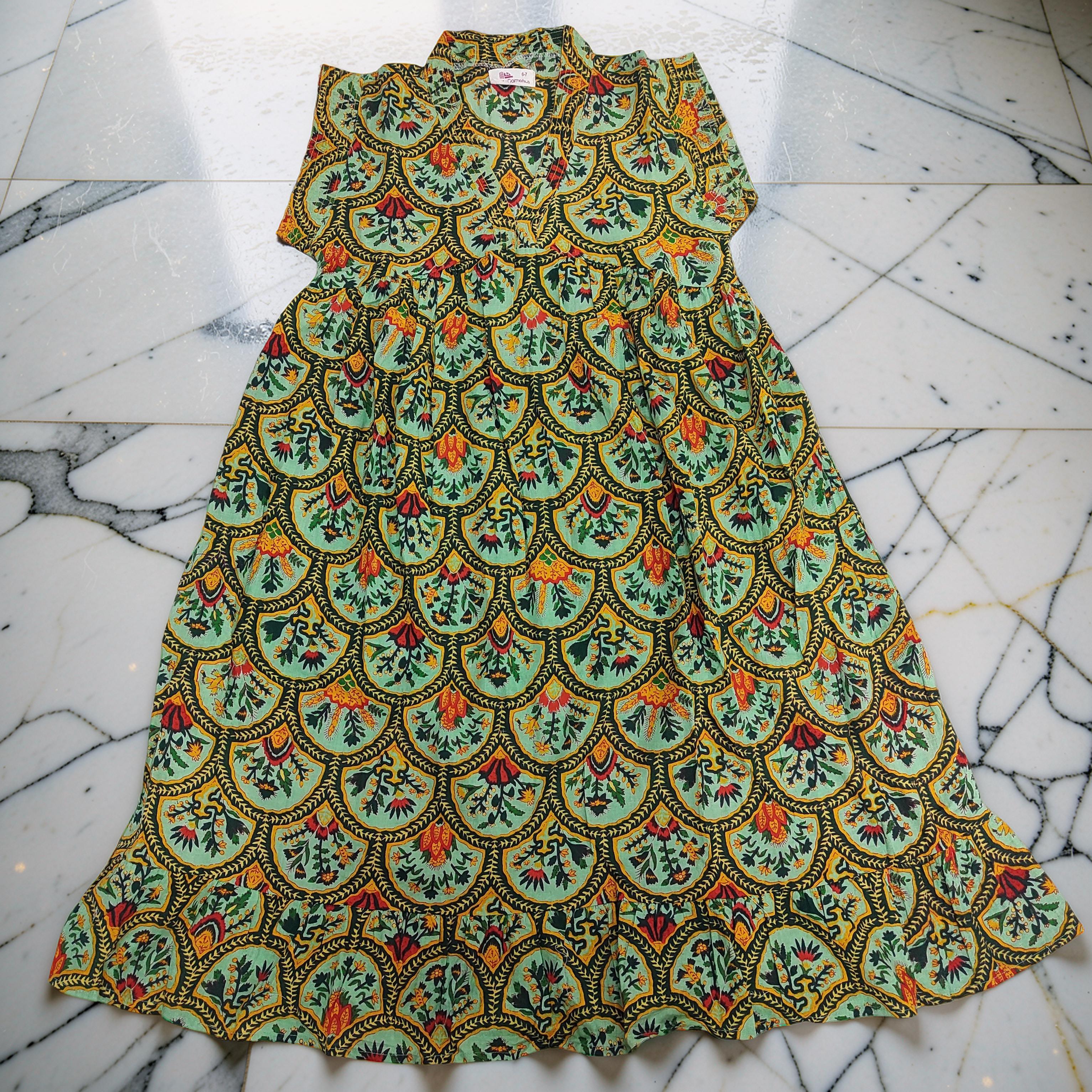 6-7 Year Amani Printed Cotton Girls Dress 38" Short Sleeves Jalabiya 25817-1399 JP
