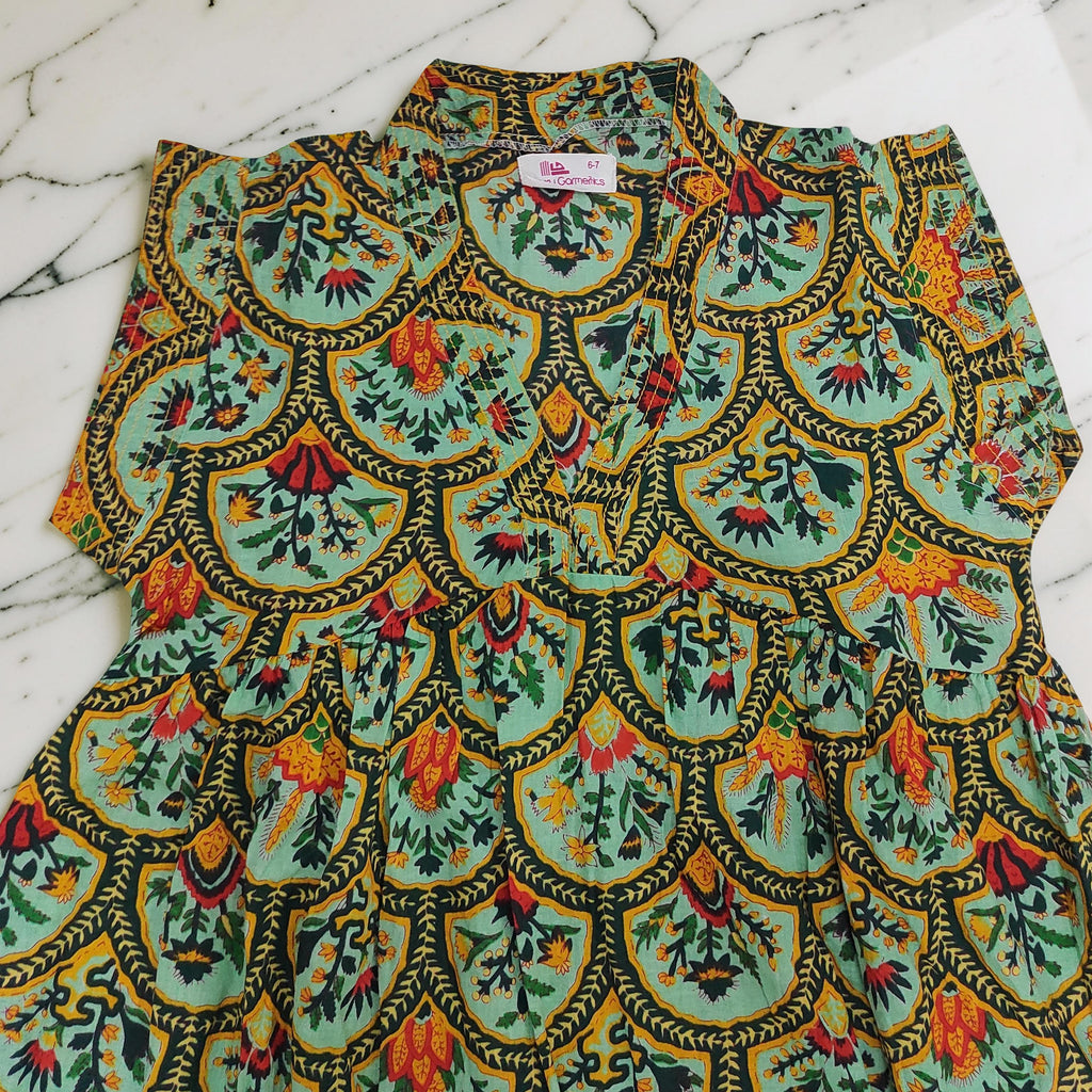 6-7 Year Amani Printed Cotton Girls Dress 38" Short Sleeves Jalabiya 25817-1399 JP