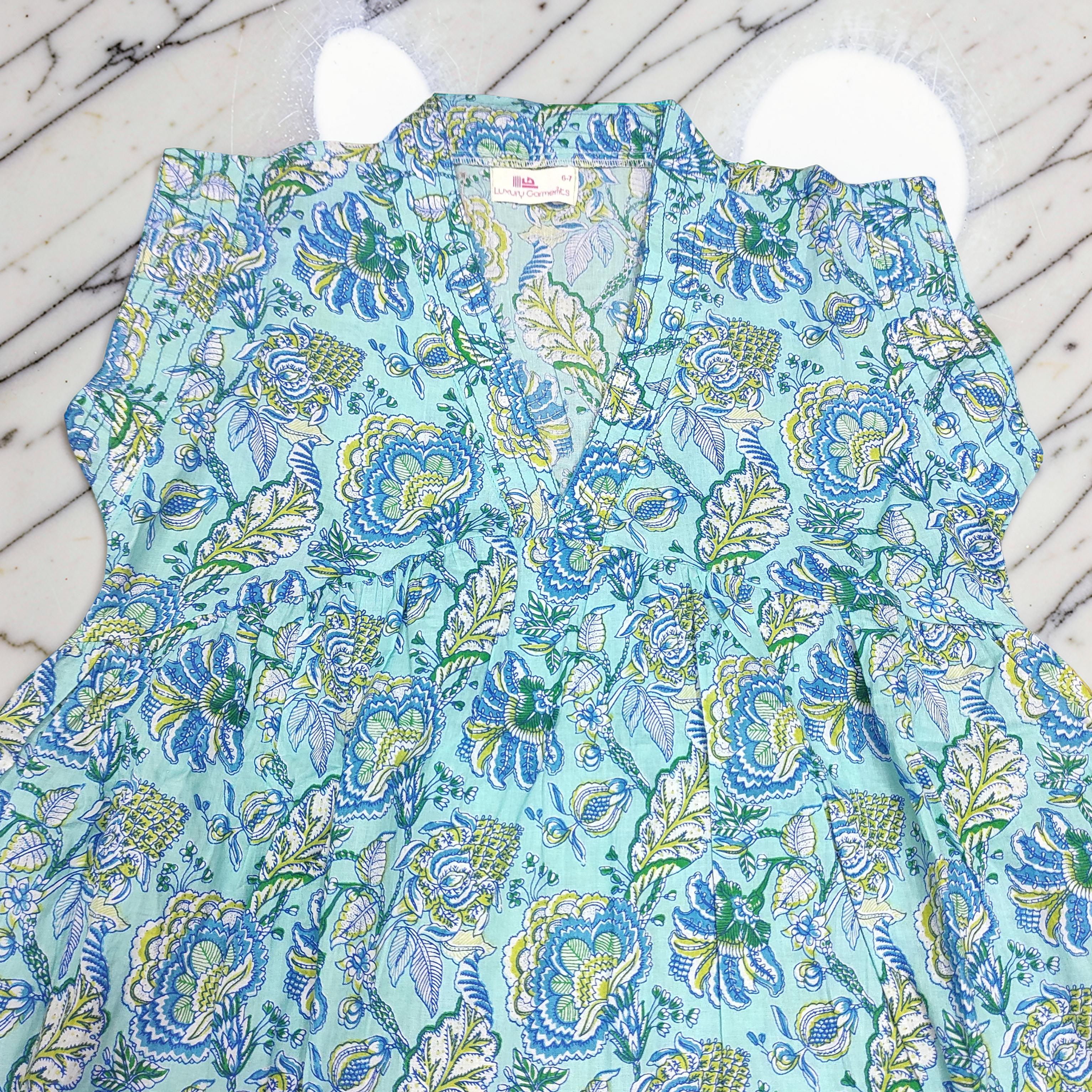 6-7 Year Amani Printed Cotton Girls Dress 38" Short Sleeves Jalabiya 25818-1399 JP