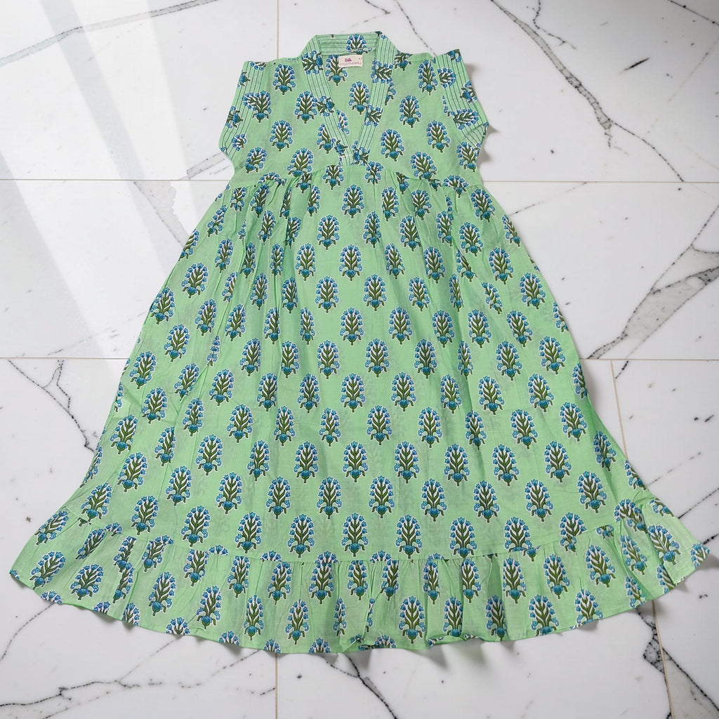 6-7 Year Amani Printed Cotton Girls Dress 38" Short Sleeves Jalabiya 25819-1399 JP