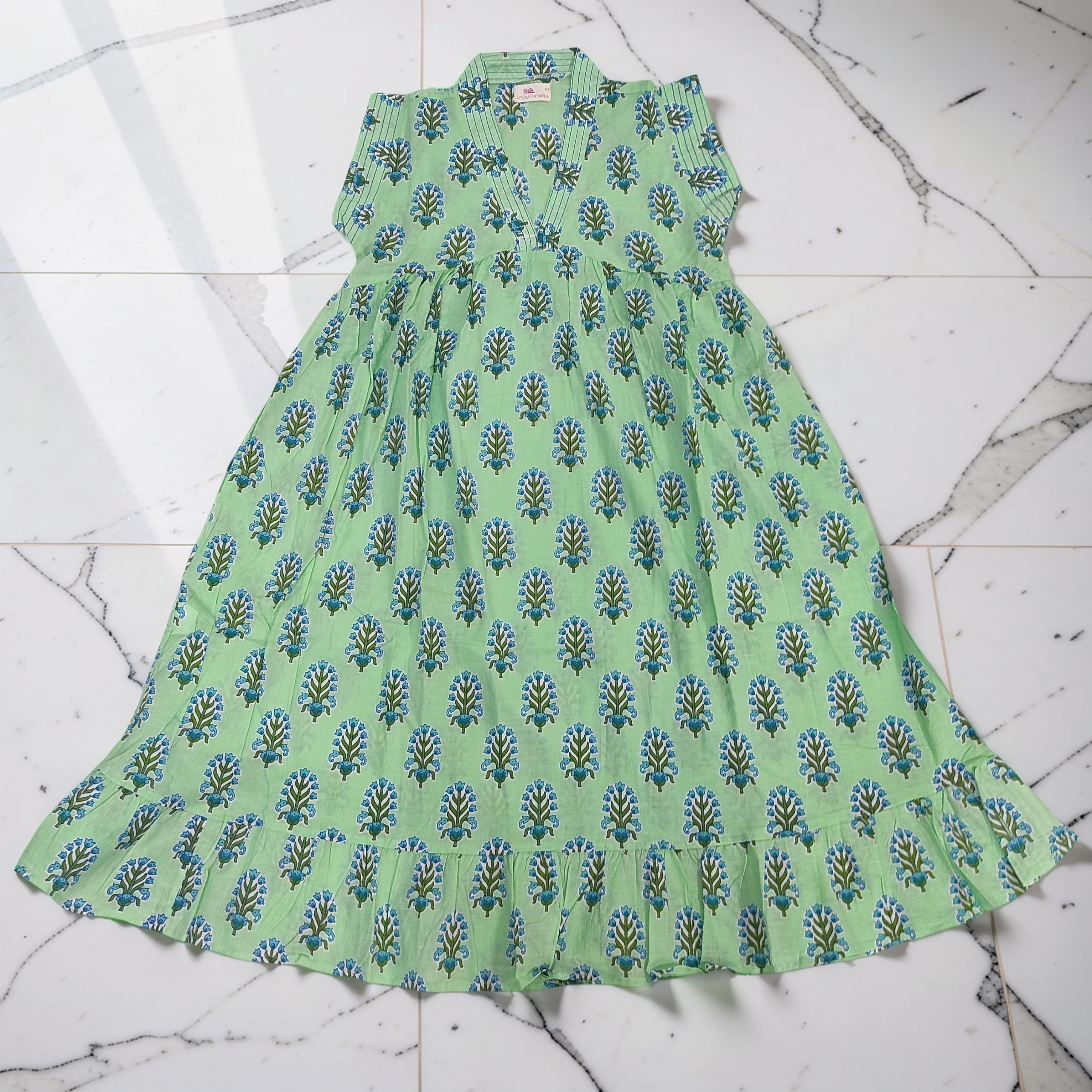 6-7 Year Amani Printed Cotton Girls Dress 38" Short Sleeves Jalabiya 25819-1399 JP