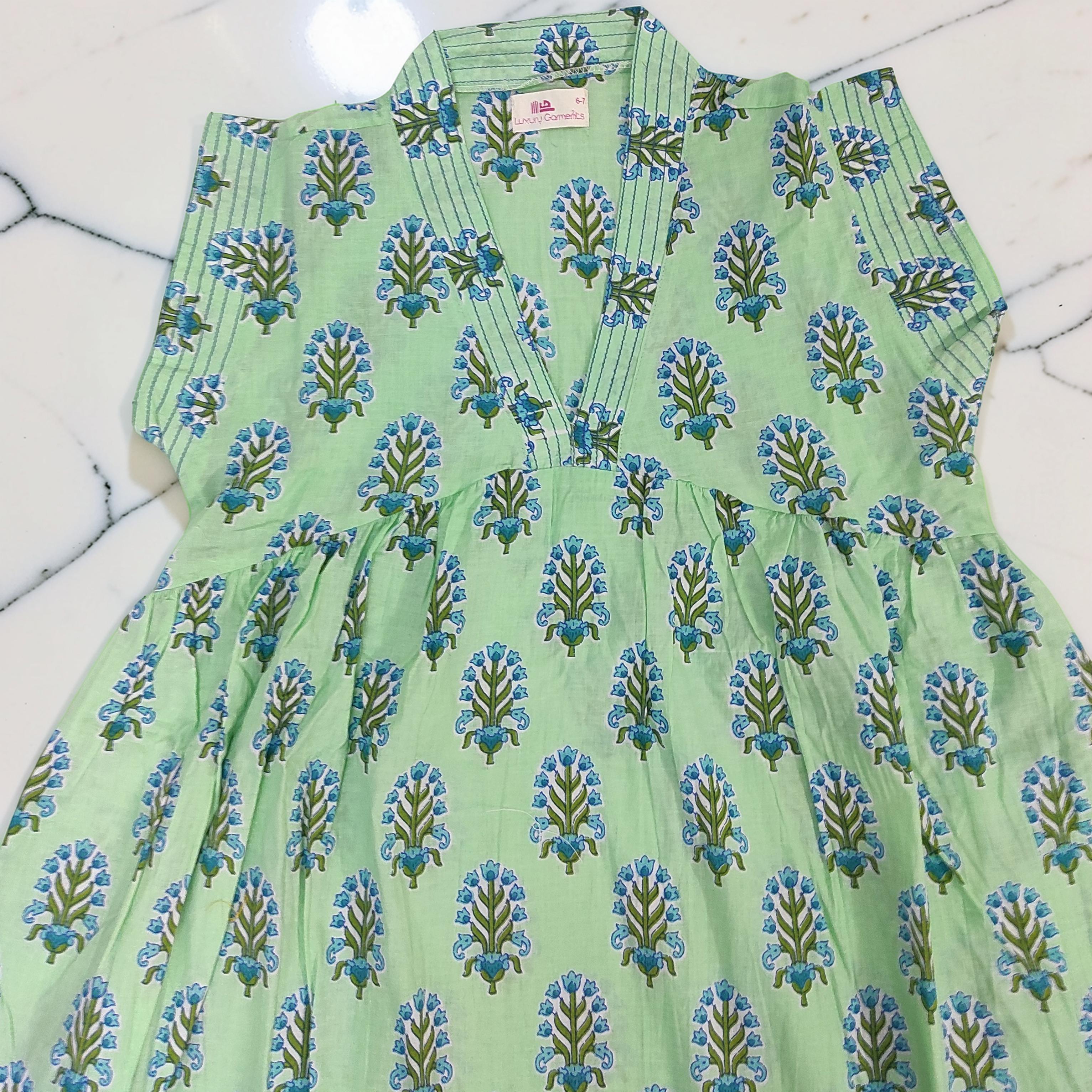 6-7 Year Amani Printed Cotton Girls Dress 38" Short Sleeves Jalabiya 25819-1399 JP