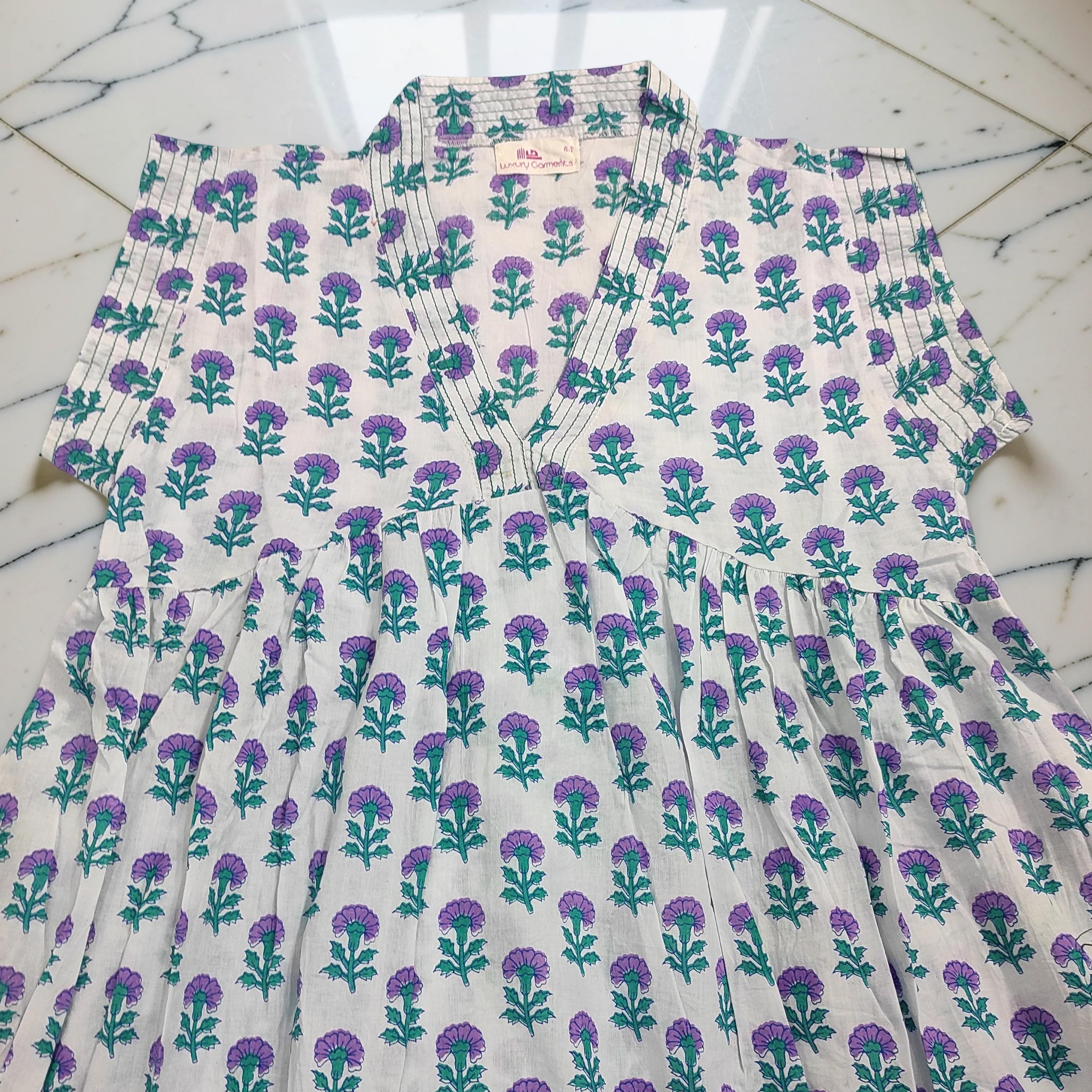 6-7 Year Amani Printed Cotton Girls Dress 38" Short Sleeves Jalabiya 25820-1399 JP