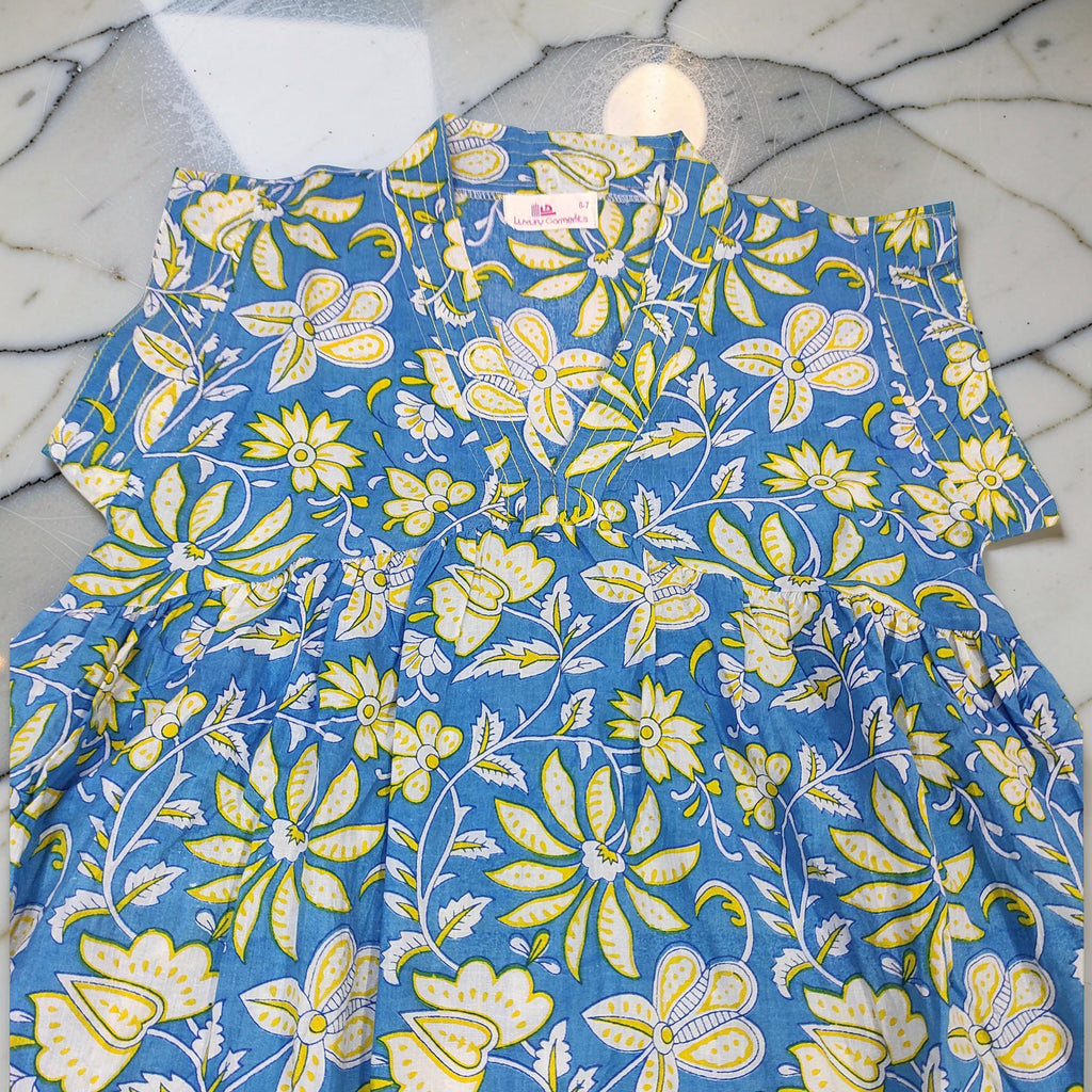 6-7 Year Amani Printed Cotton Girls Dress 38" Short Sleeves Jalabiya 25821-1399 JP