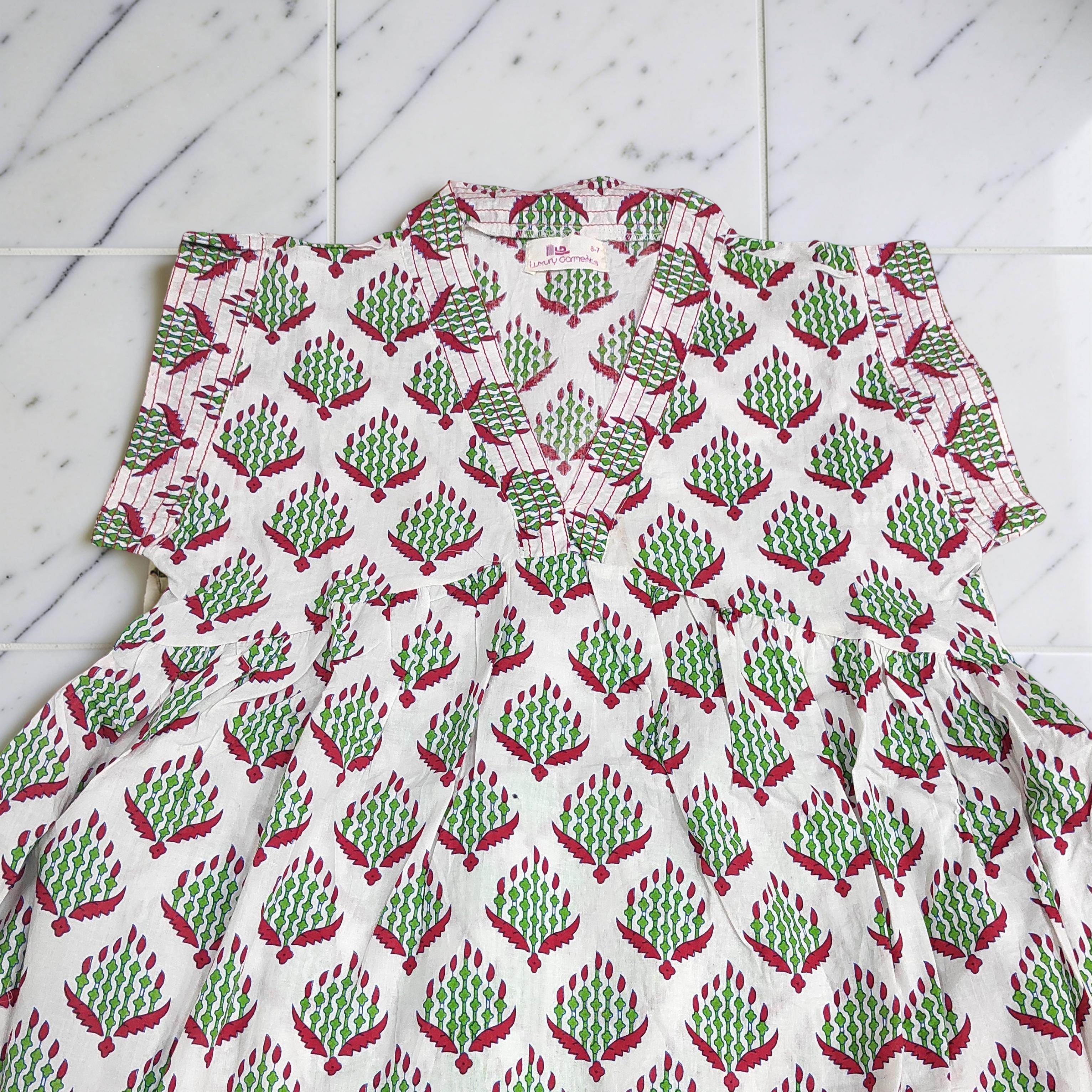 6-7 Year Amani Printed Cotton Girls Dress 38" Short Sleeves Jalabiya 25822-1399 JP
