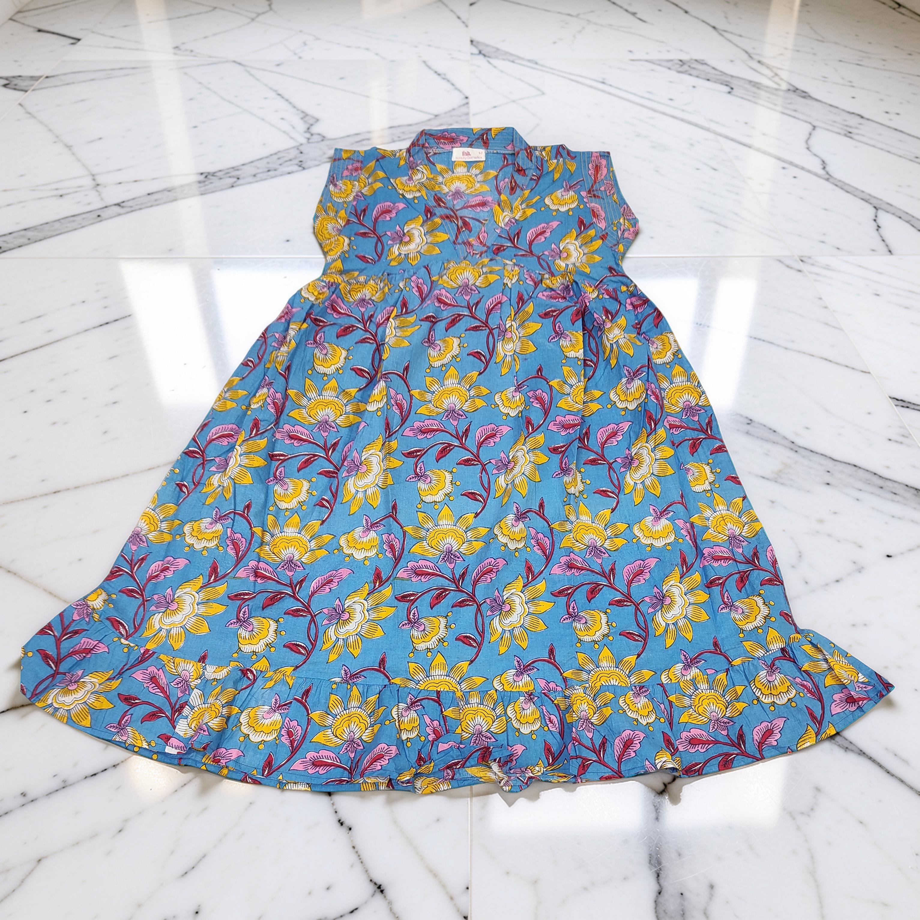 6-7 Year Amani Printed Cotton Girls Dress 38" Short Sleeves Jalabiya 25823-1399 JP