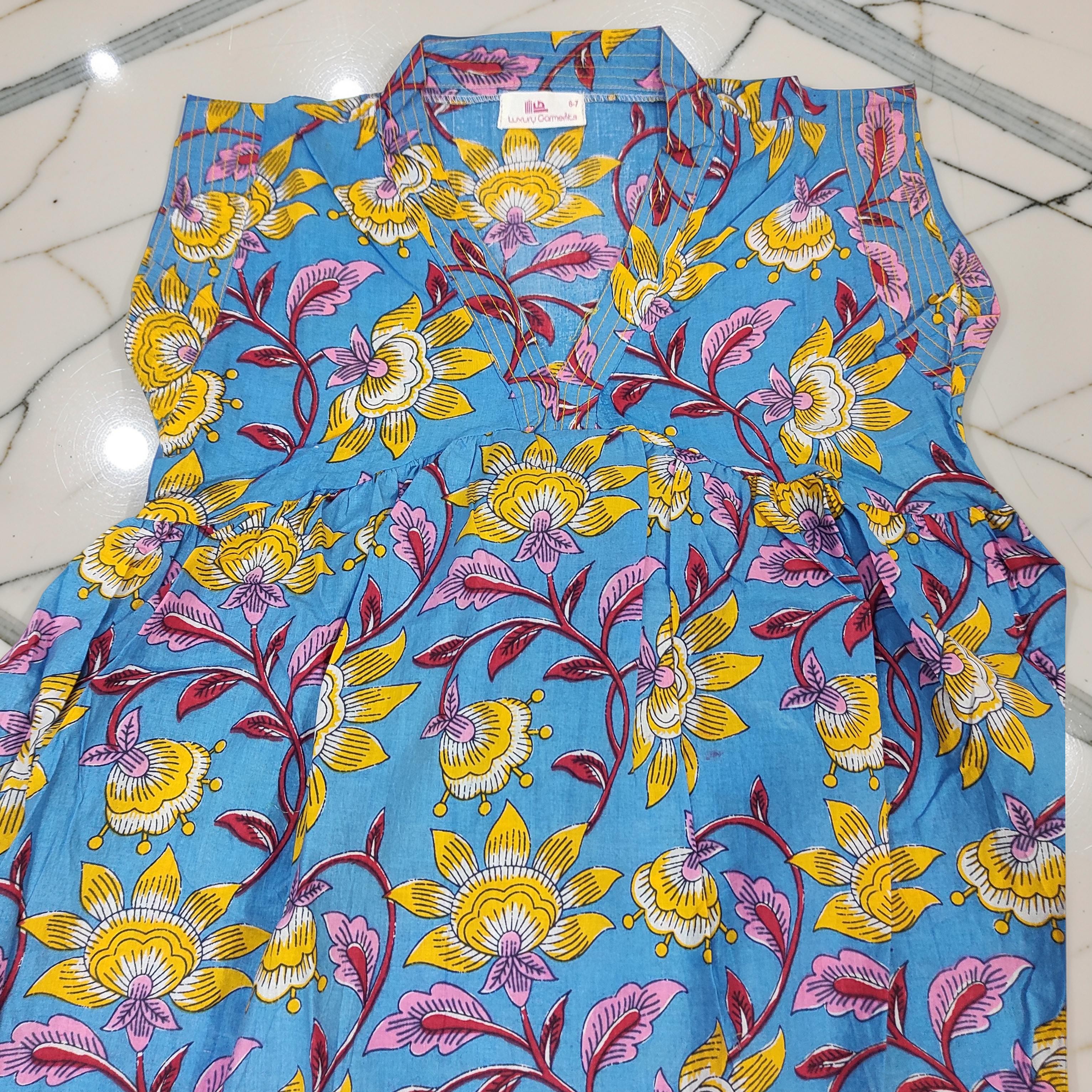 6-7 Year Amani Printed Cotton Girls Dress 38" Short Sleeves Jalabiya 25823-1399 JP