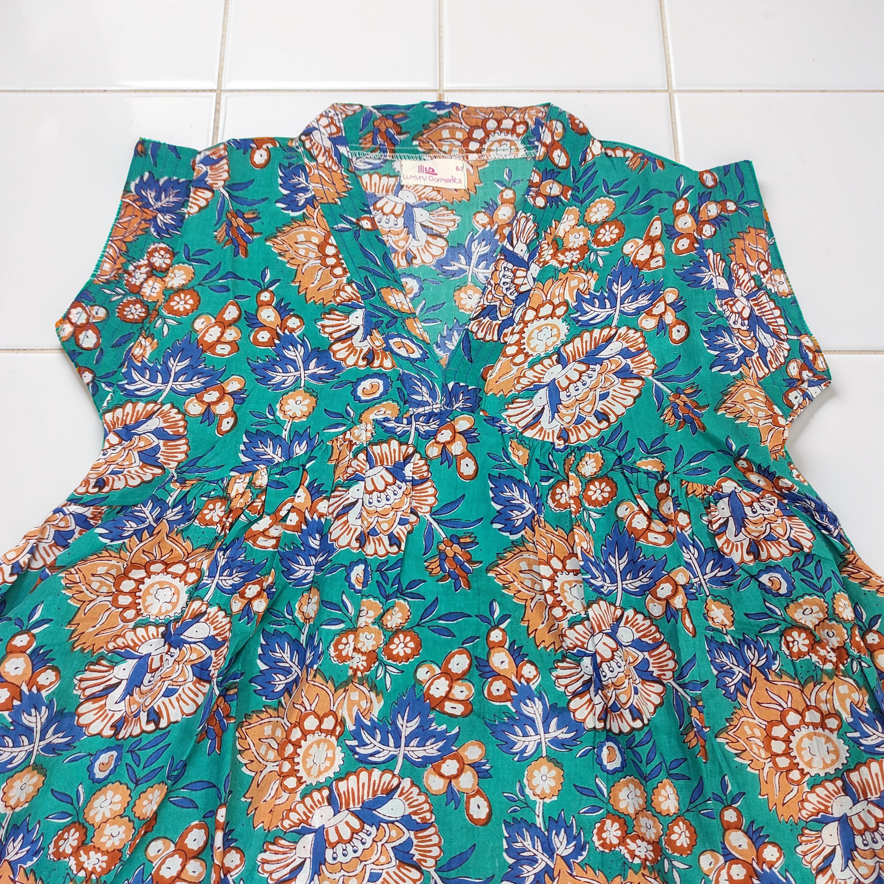 6-7 Year Amani Printed Cotton Girls Dress 38" Short Sleeves Jalabiya 25824-1399 JP
