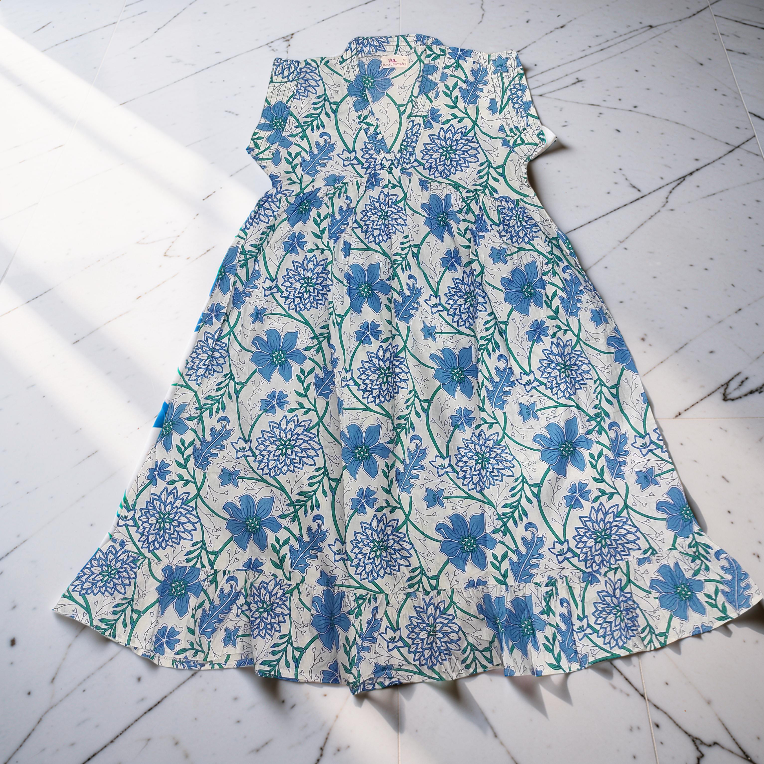 6-7 Year Amani Printed Cotton Girls Dress 38" Short Sleeves Jalabiya 25825-1399 JP