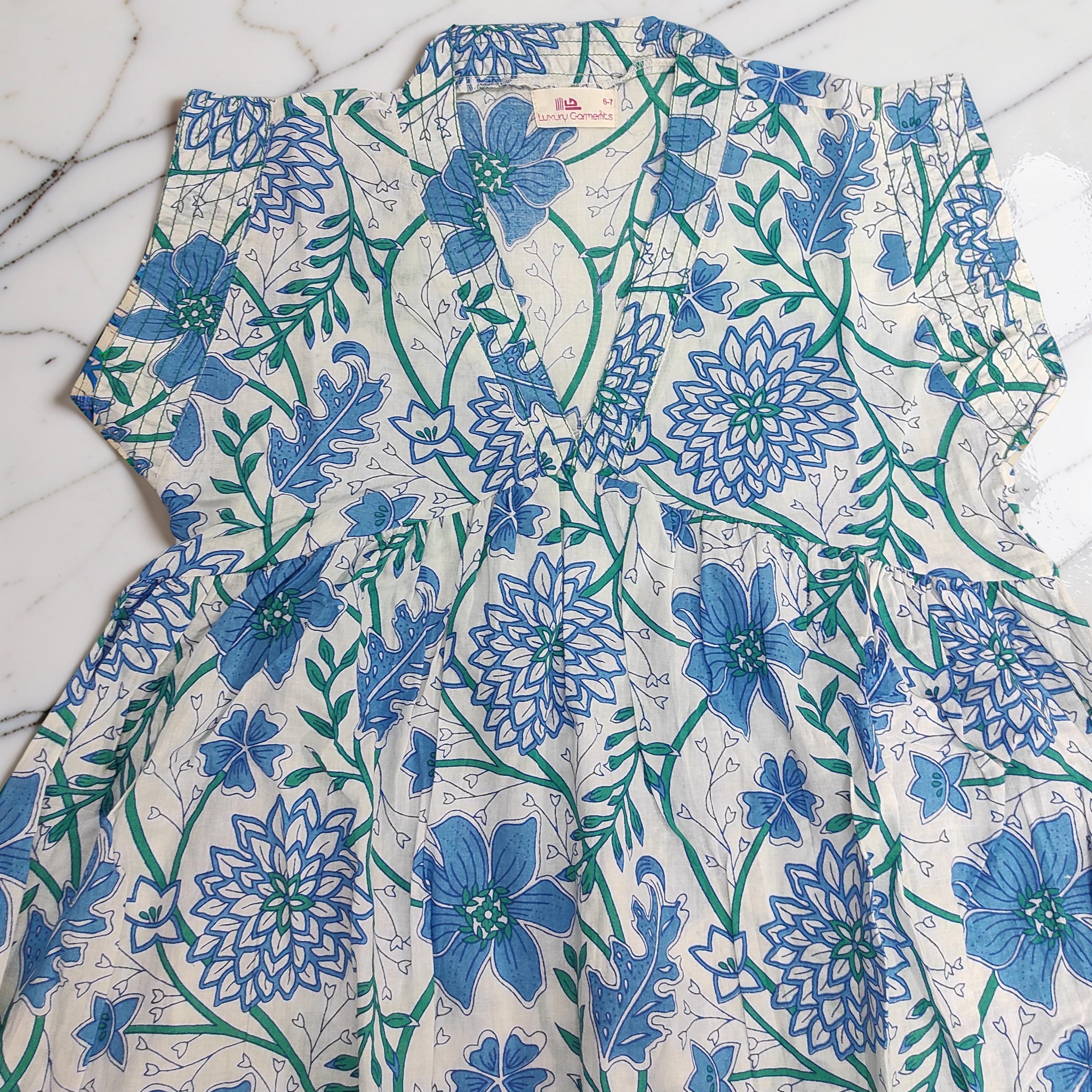 6-7 Year Amani Printed Cotton Girls Dress 38" Short Sleeves Jalabiya 25825-1399 JP