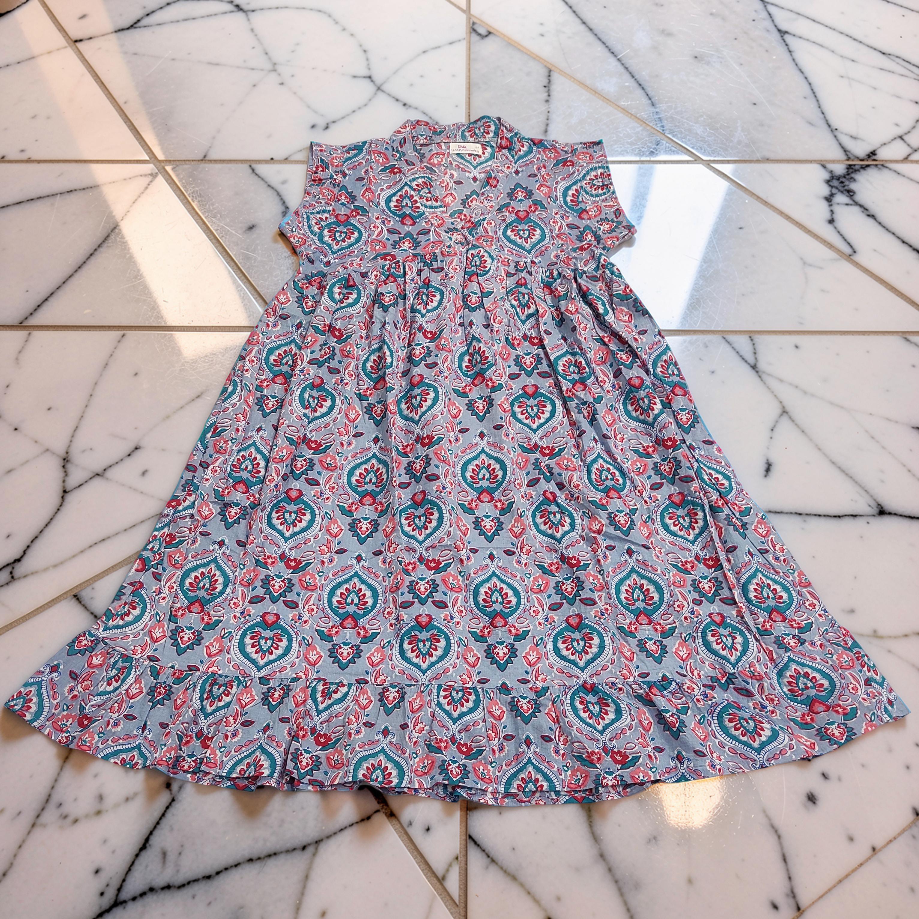 6-7 Year Amani Printed Cotton Girls Dress 38" Short Sleeves Jalabiya 25826-1399 JP