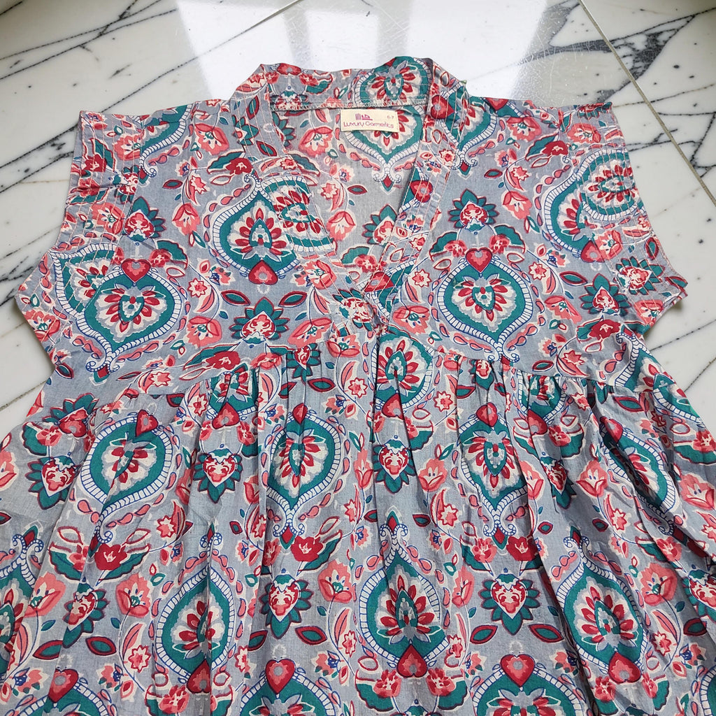 6-7 Year Amani Printed Cotton Girls Dress 38" Short Sleeves Jalabiya 25826-1399 JP