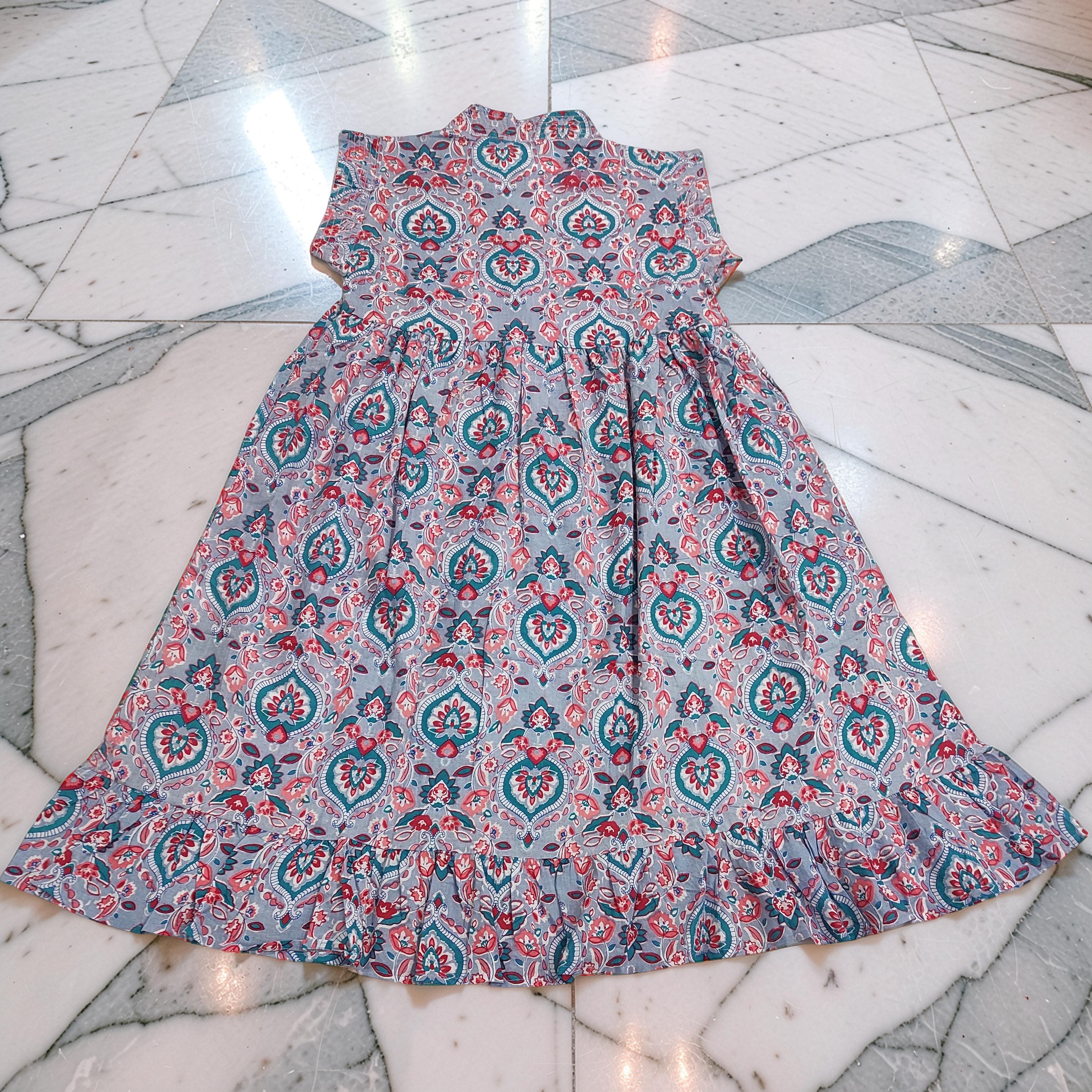 6-7 Year Amani Printed Cotton Girls Dress 38" Short Sleeves Jalabiya 25826-1399 JP