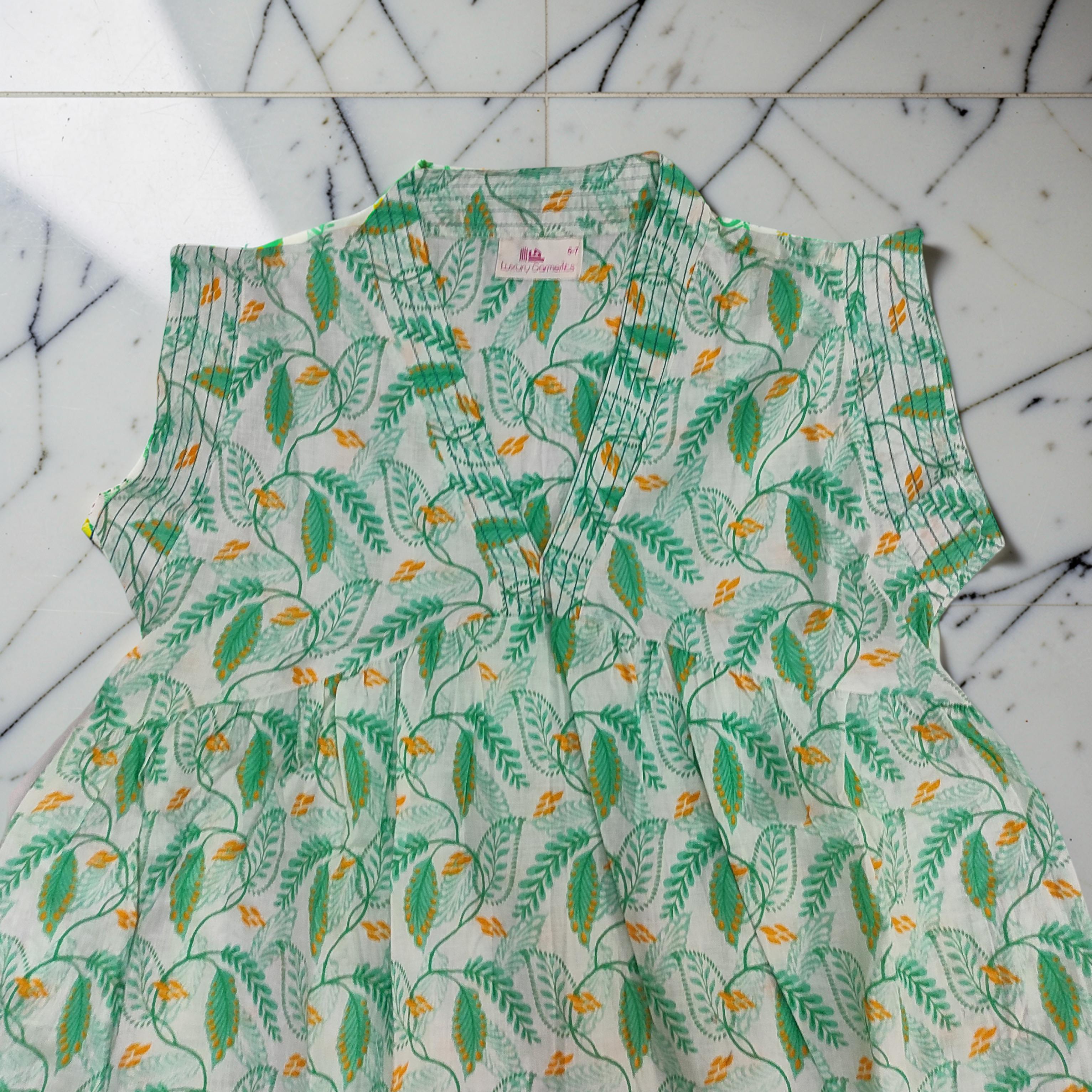 6-7 Year Amani Printed Cotton Girls Dress 38" Short Sleeves Jalabiya 25827-1399 JP