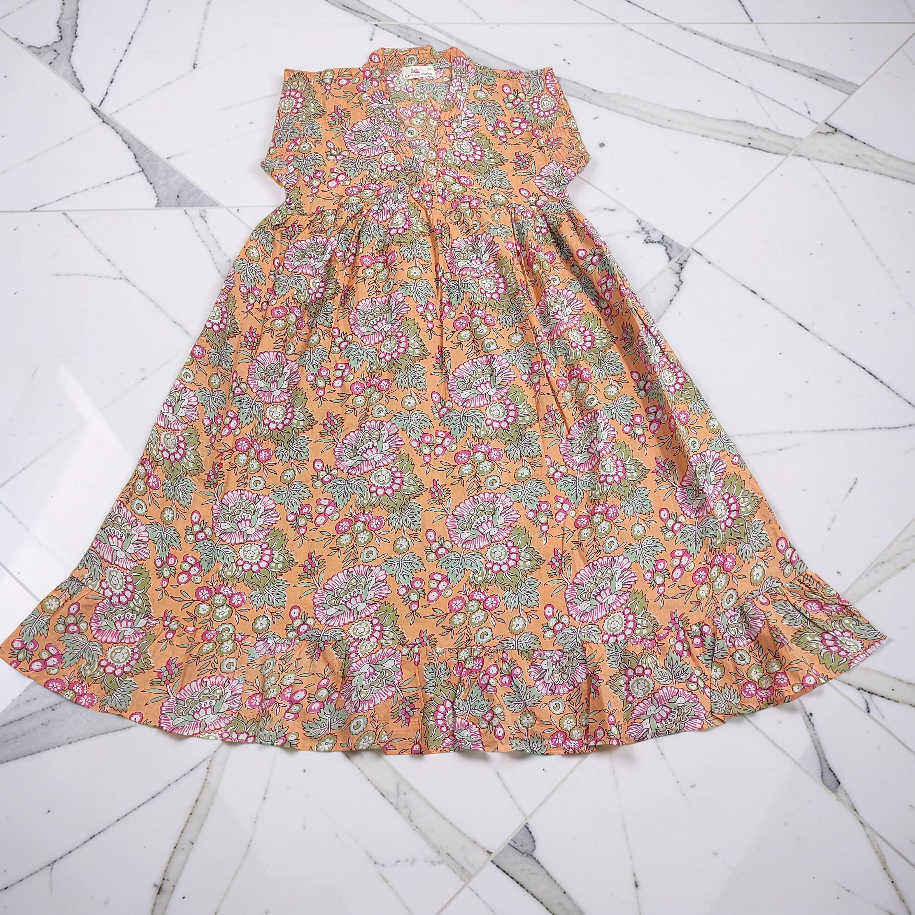 6-7 Year Amani Printed Cotton Girls Dress 38" Short Sleeves Jalabiya 25828-1399 JP