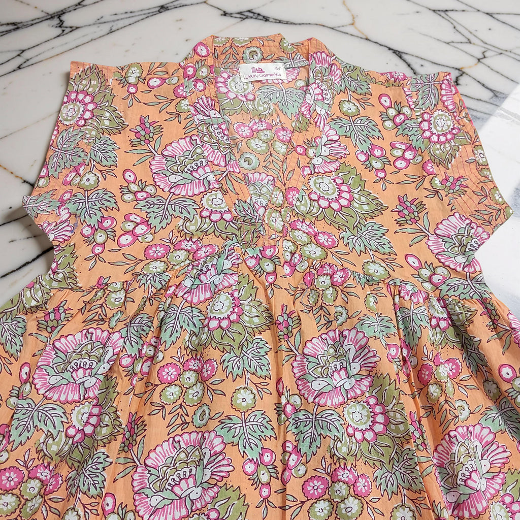 6-7 Year Amani Printed Cotton Girls Dress 38" Short Sleeves Jalabiya 25828-1399 JP