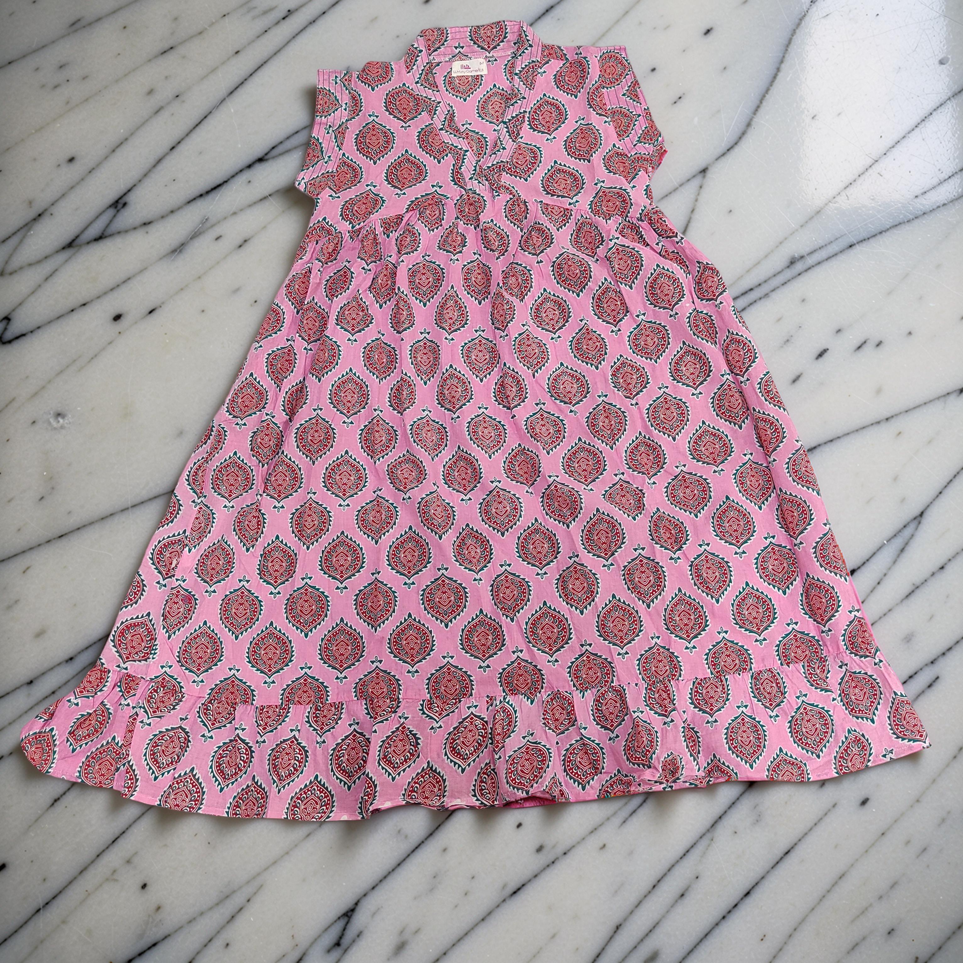 6-7 Year Amani Printed Cotton Girls Dress 38" Short Sleeves Jalabiya 25829-1399 JP