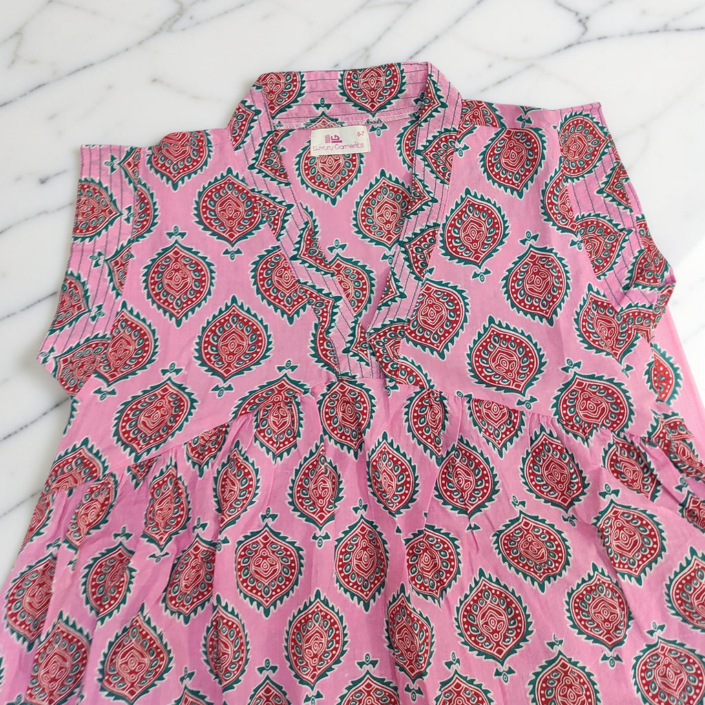 6-7 Year Amani Printed Cotton Girls Dress 38" Short Sleeves Jalabiya 25829-1399 JP
