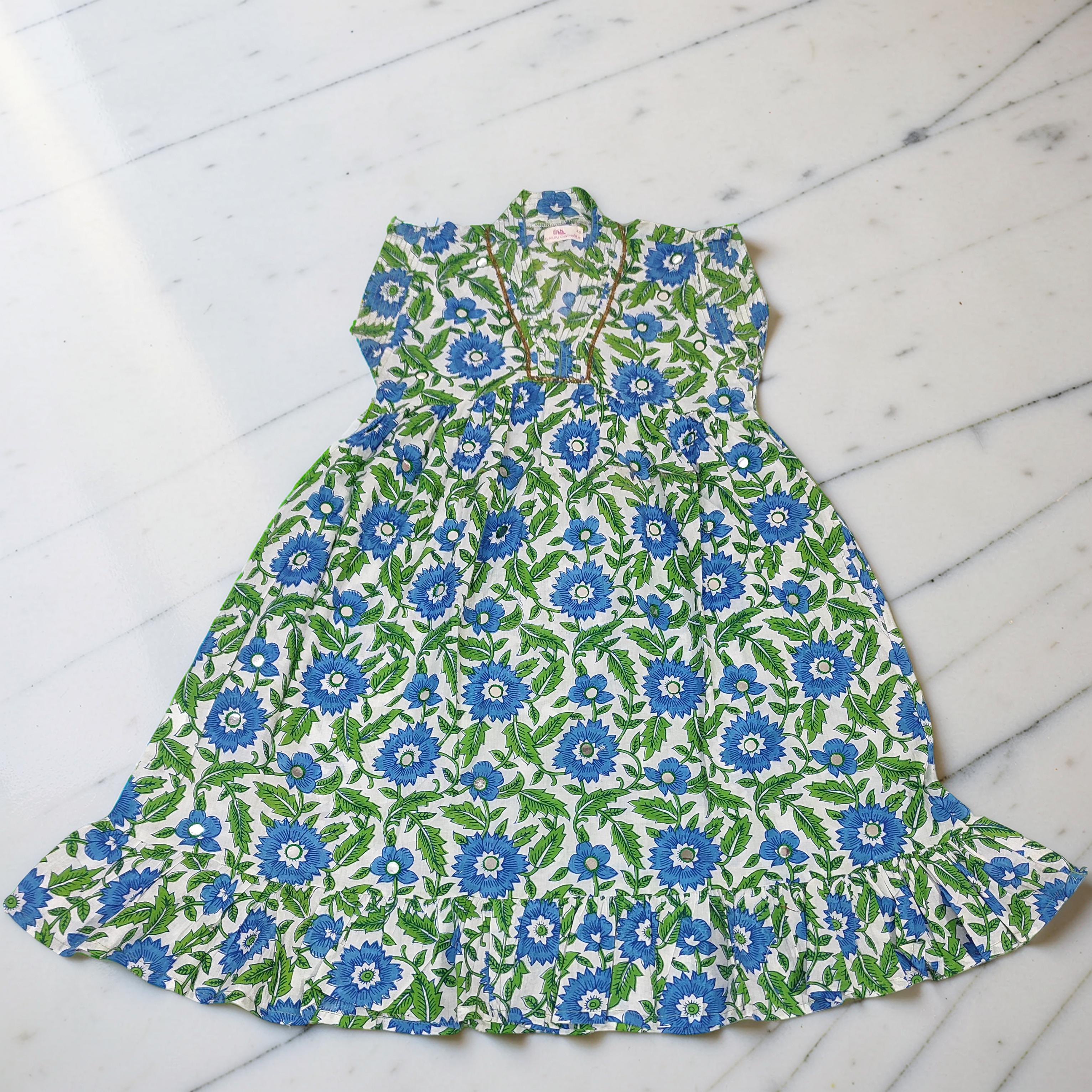 6-7 Year Amani Printed Cotton Girls Dress 38" Short Sleeves Jalabiya 25830-1399 JP