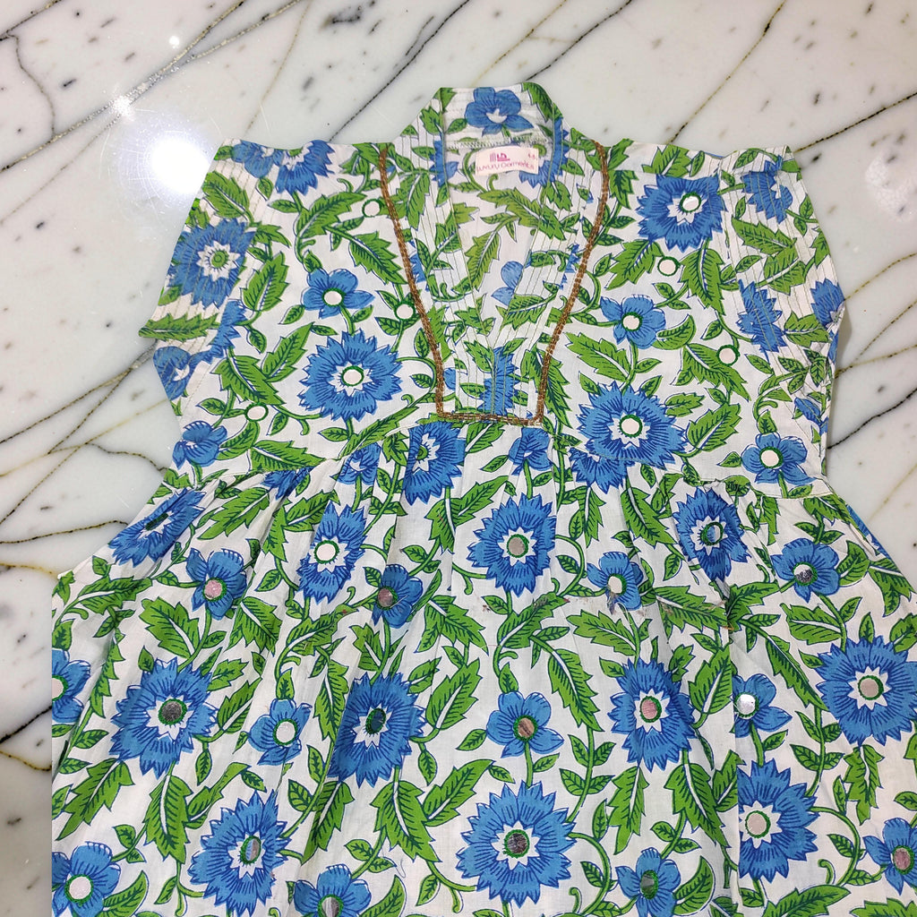 6-7 Year Amani Printed Cotton Girls Dress 38" Short Sleeves Jalabiya 25830-1399 JP