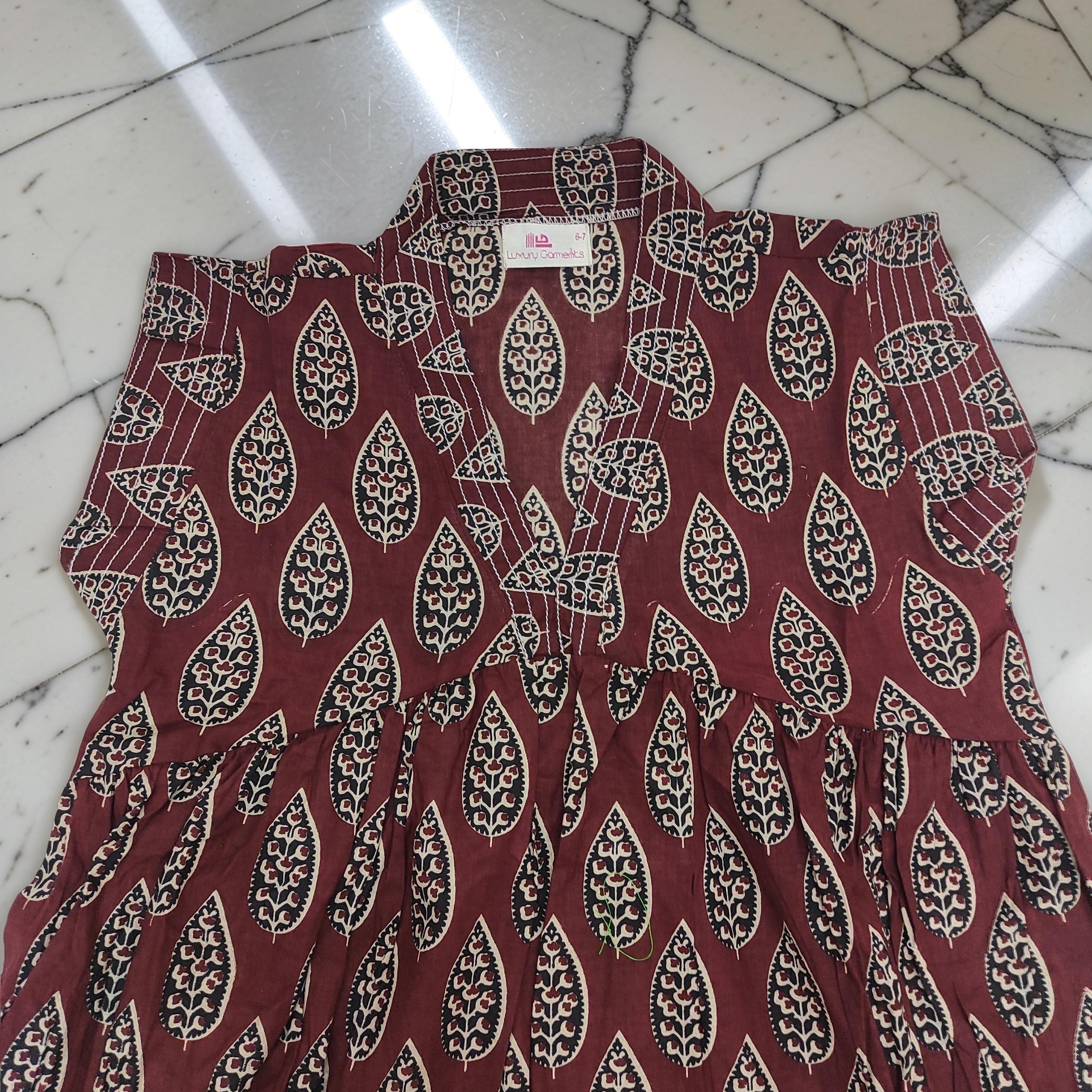 6-7 Year Amani Printed Cotton Girls Dress 38" Short Sleeves Jalabiya 25831-1399 JP