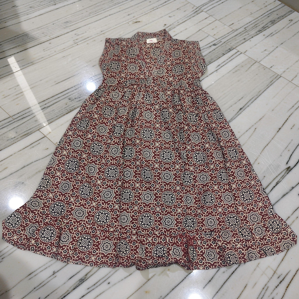 6-7 Year Amani Printed Cotton Girls Dress 38" Short Sleeves Jalabiya 25832-1399 JP