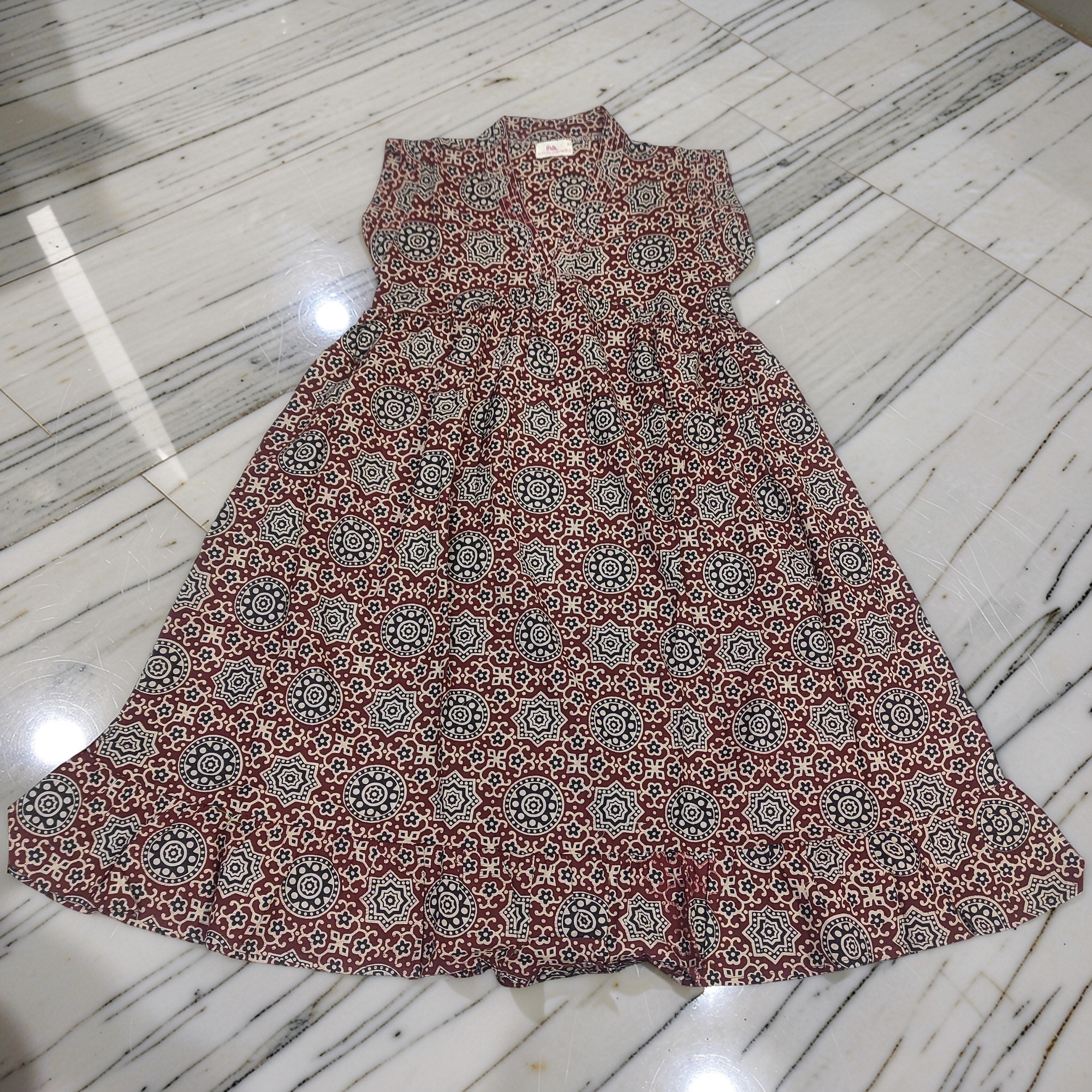 6-7 Year Amani Printed Cotton Girls Dress 38" Short Sleeves Jalabiya 25832-1399 JP