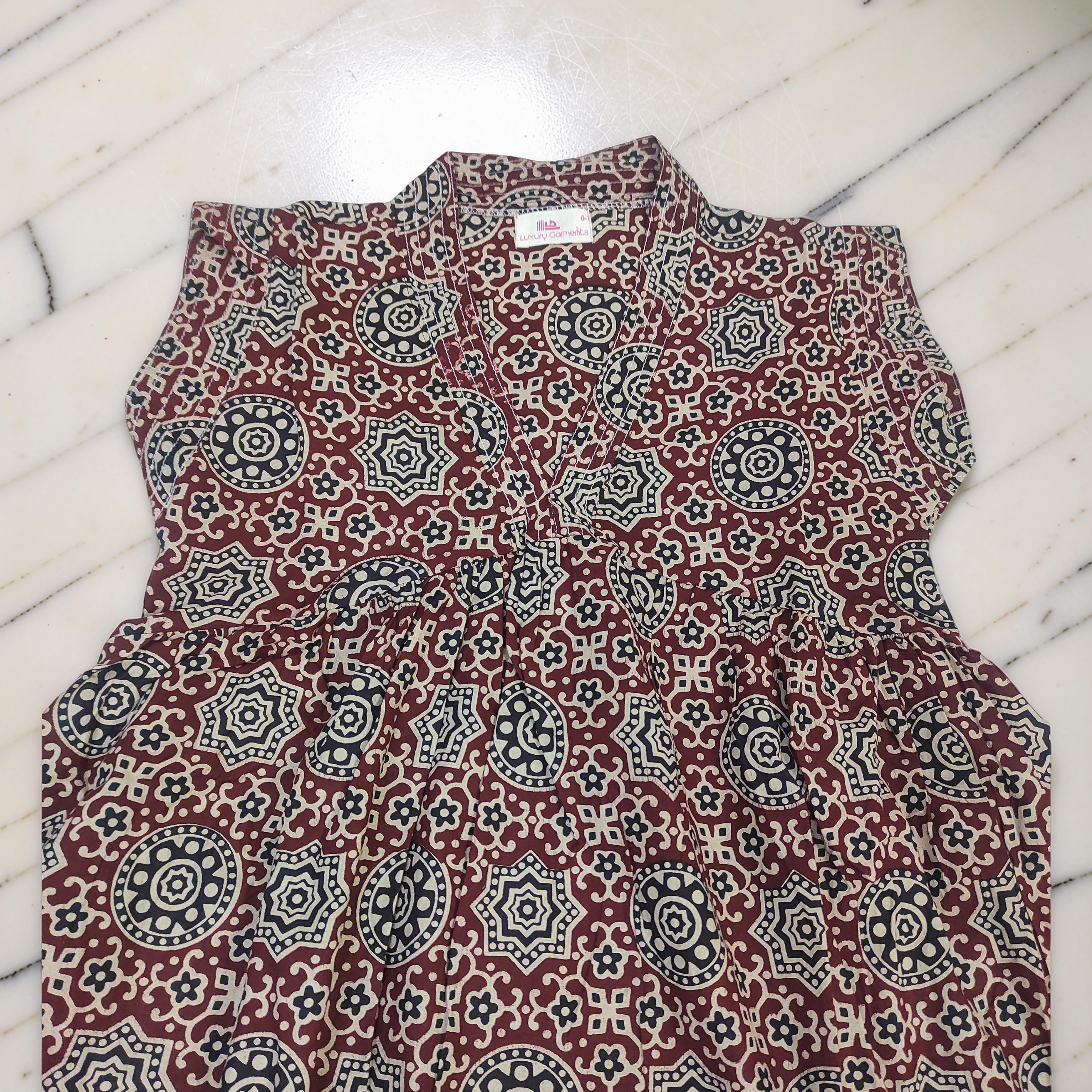 6-7 Year Amani Printed Cotton Girls Dress 38" Short Sleeves Jalabiya 25832-1399 JP