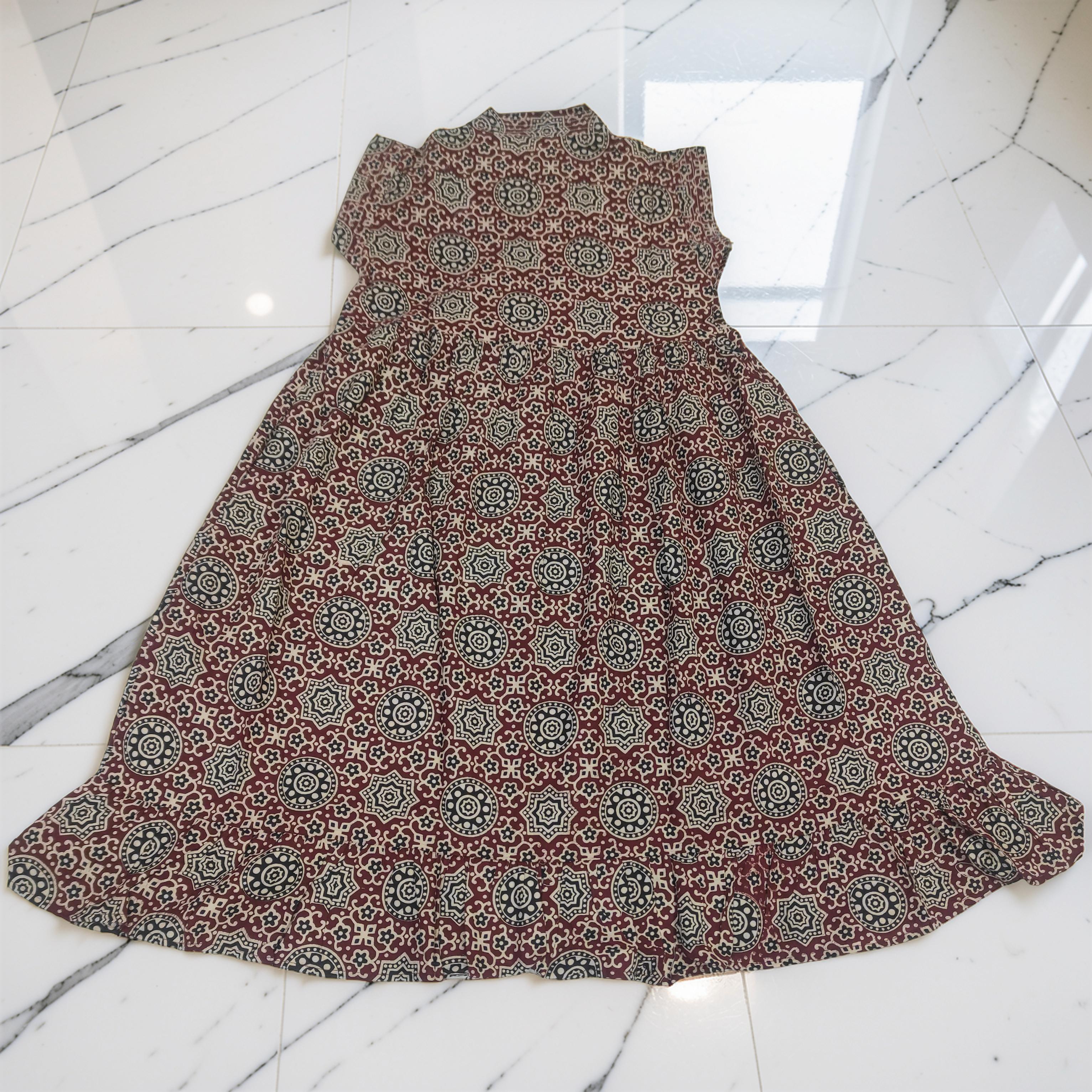 6-7 Year Amani Printed Cotton Girls Dress 38" Short Sleeves Jalabiya 25832-1399 JP