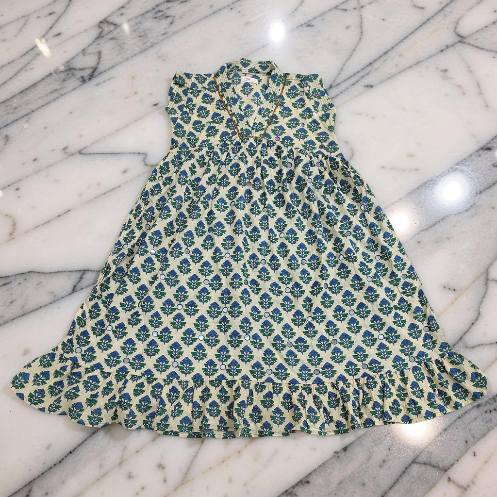 6-7 Year Amani Printed Cotton Girls Dress 38" Short Sleeves Jalabiya 25834-1399 JP