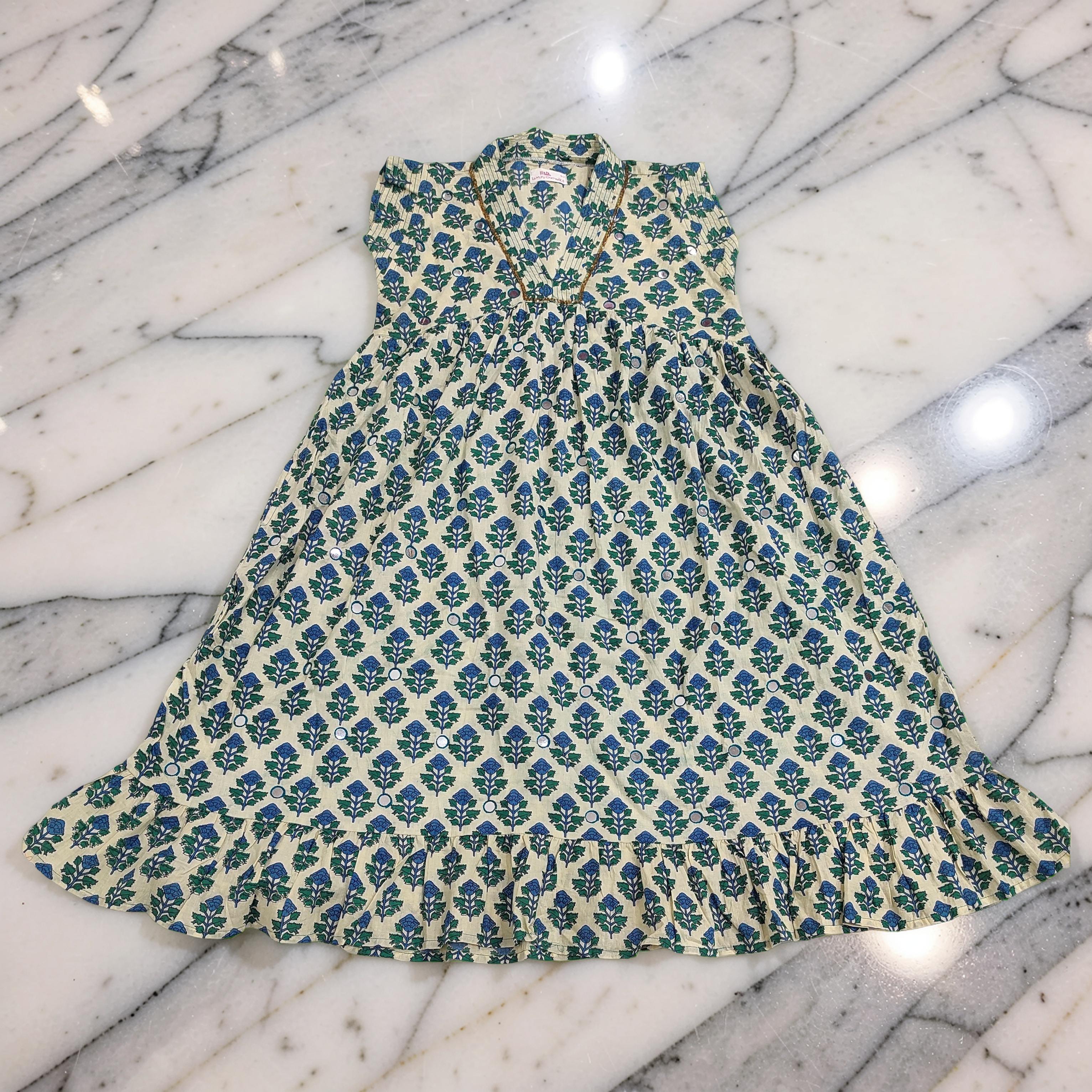 6-7 Year Amani Printed Cotton Girls Dress 38" Short Sleeves Jalabiya 25834-1399 JP