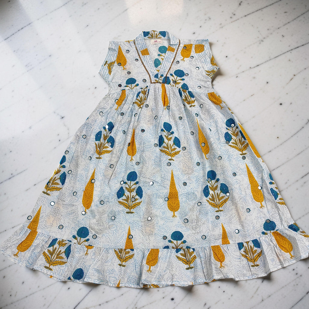 6-7 Year Amani Printed Cotton Girls Dress 38" Short Sleeves Jalabiya 25833-1375 JP