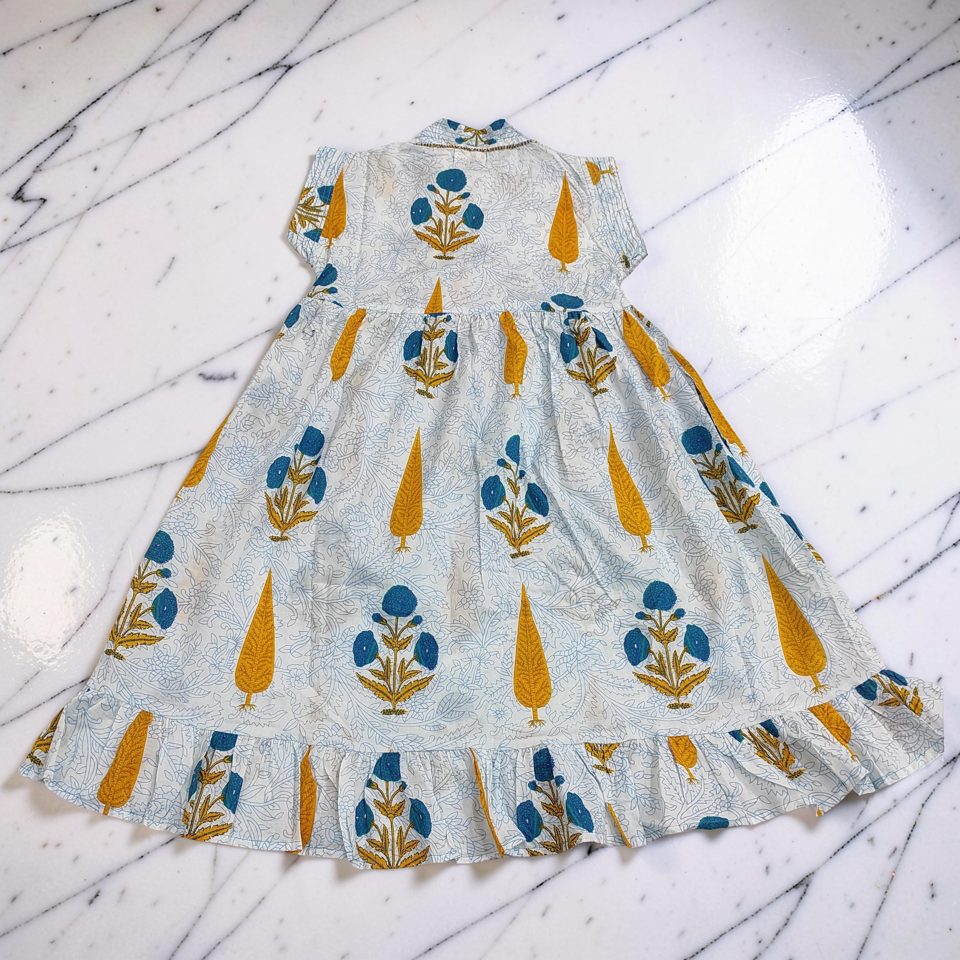 6-7 Year Amani Printed Cotton Girls Dress 38" Short Sleeves Jalabiya 25833-1375 JP