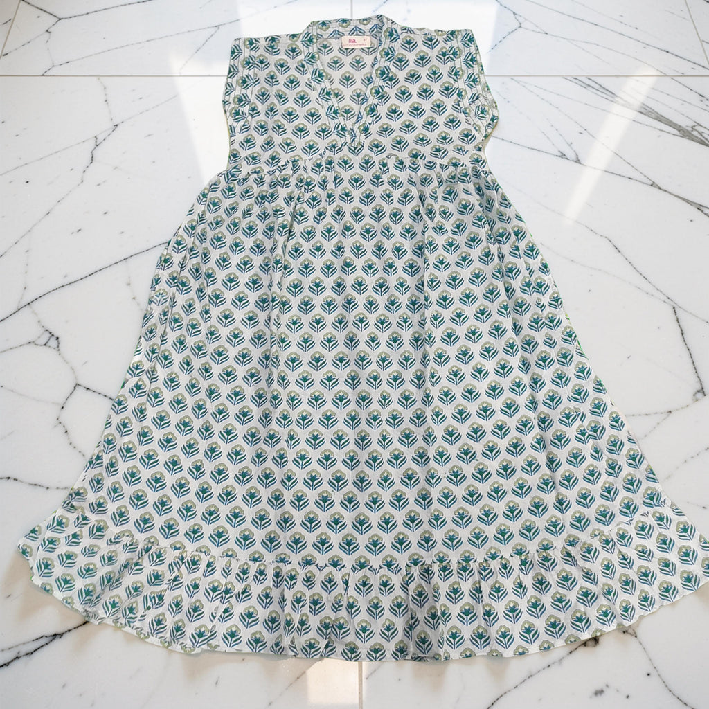 6-7 Year Amani Printed Cotton Girls Dress 38" Short Sleeves Jalabiya 25836-1399 JP