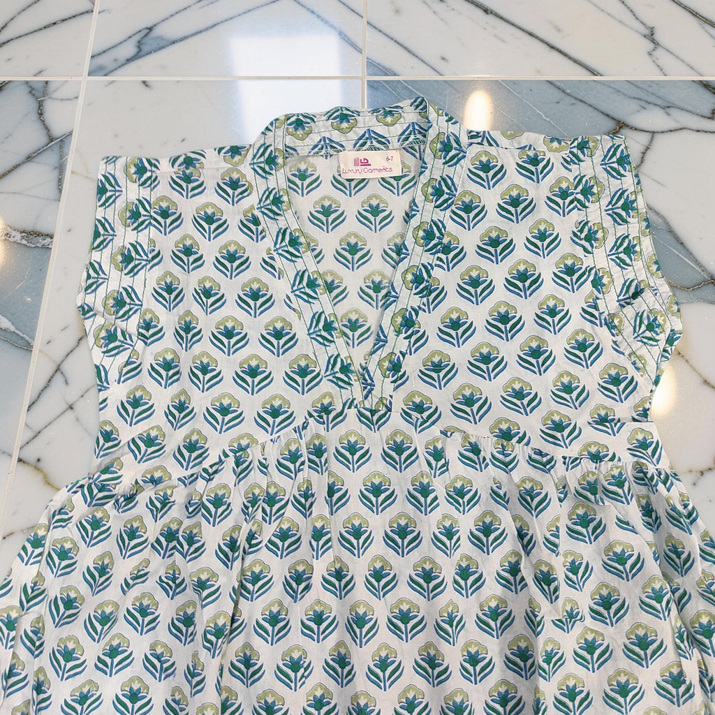 6-7 Year Amani Printed Cotton Girls Dress 38" Short Sleeves Jalabiya 25836-1399 JP