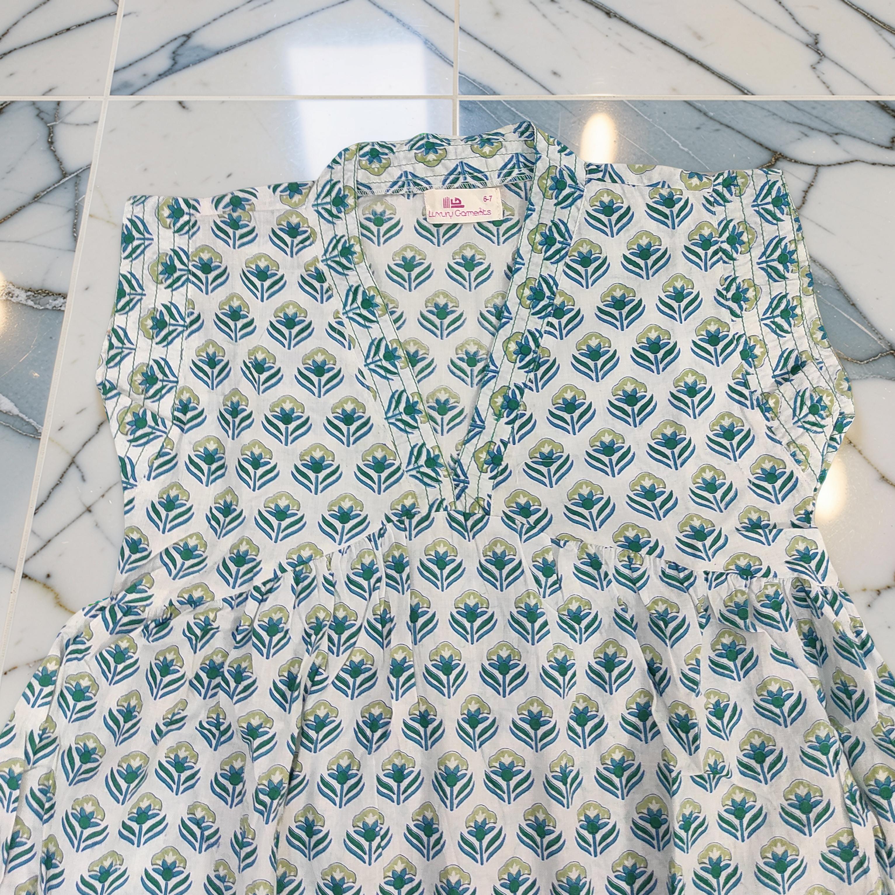 6-7 Year Amani Printed Cotton Girls Dress 38" Short Sleeves Jalabiya 25836-1399 JP