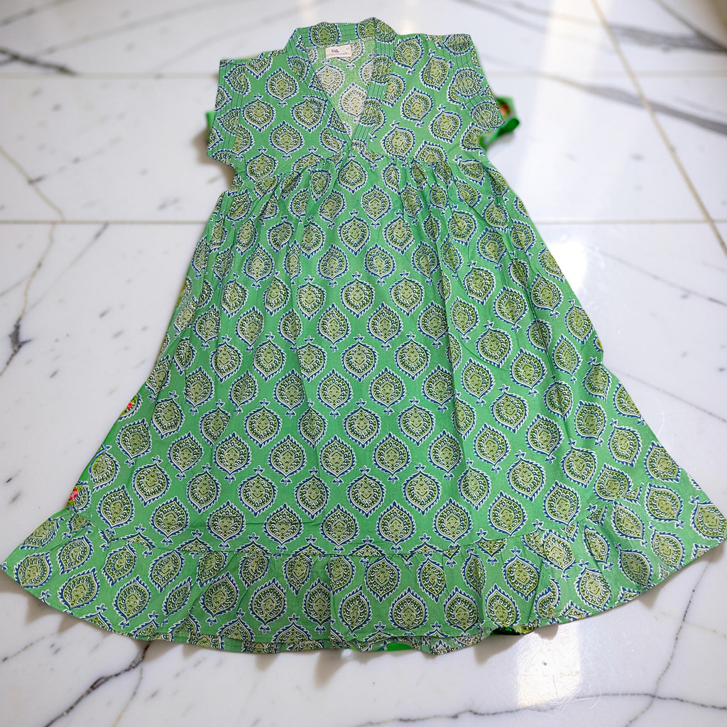 6-7 Year Amani Printed Cotton Girls Dress 38" Short Sleeves Jalabiya 25837-1399 JP