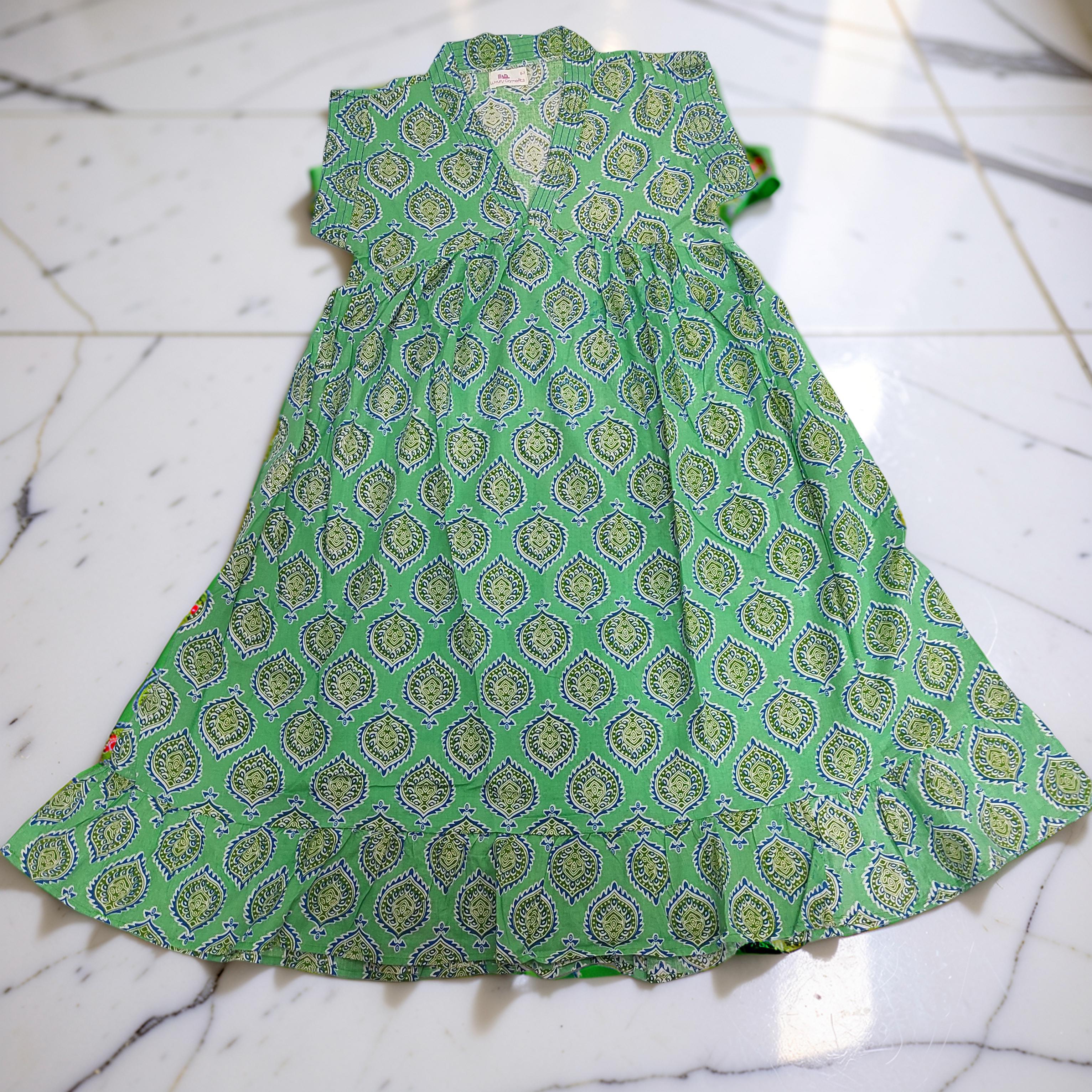 6-7 Year Amani Printed Cotton Girls Dress 38" Short Sleeves Jalabiya 25837-1399 JP