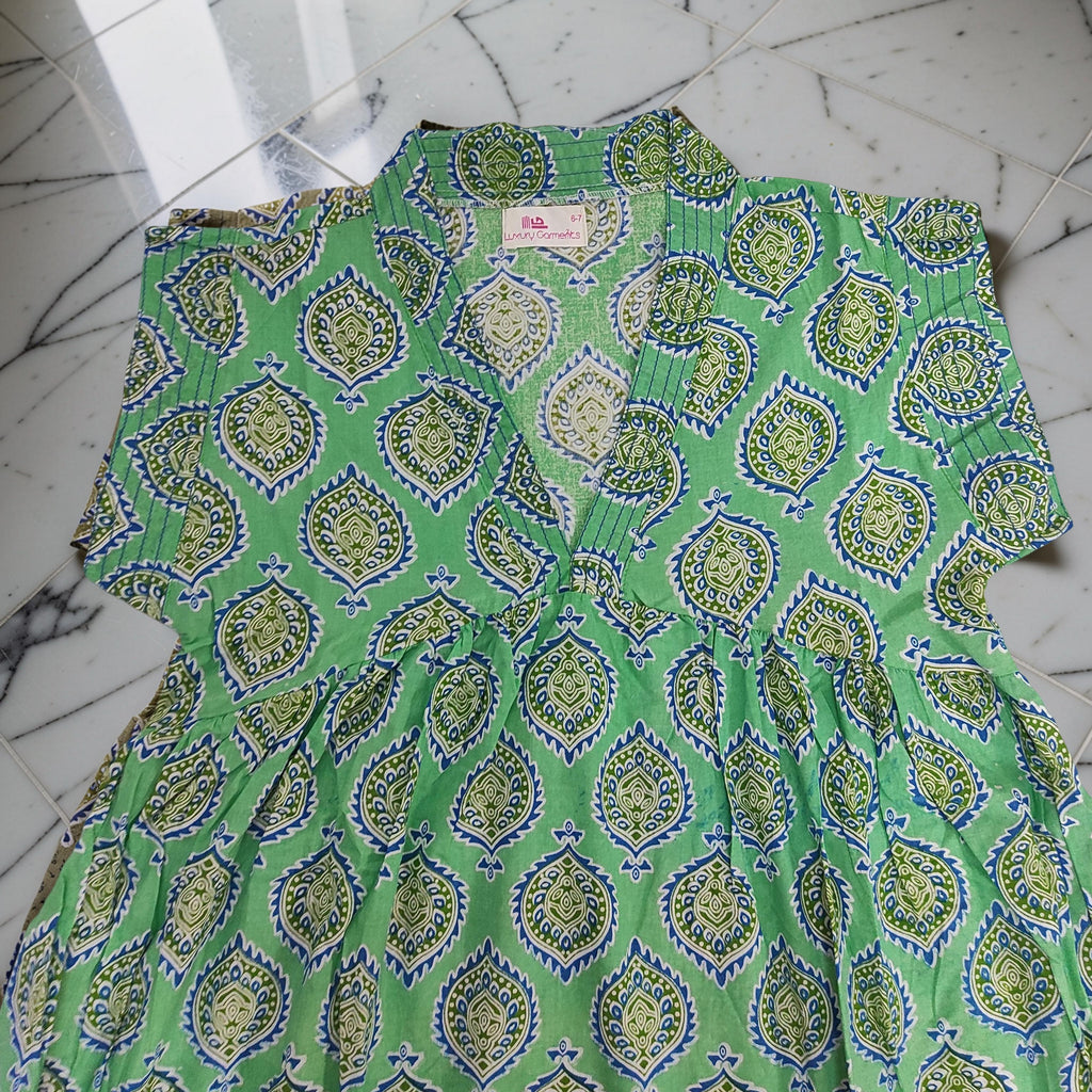 6-7 Year Amani Printed Cotton Girls Dress 38" Short Sleeves Jalabiya 25837-1399 JP