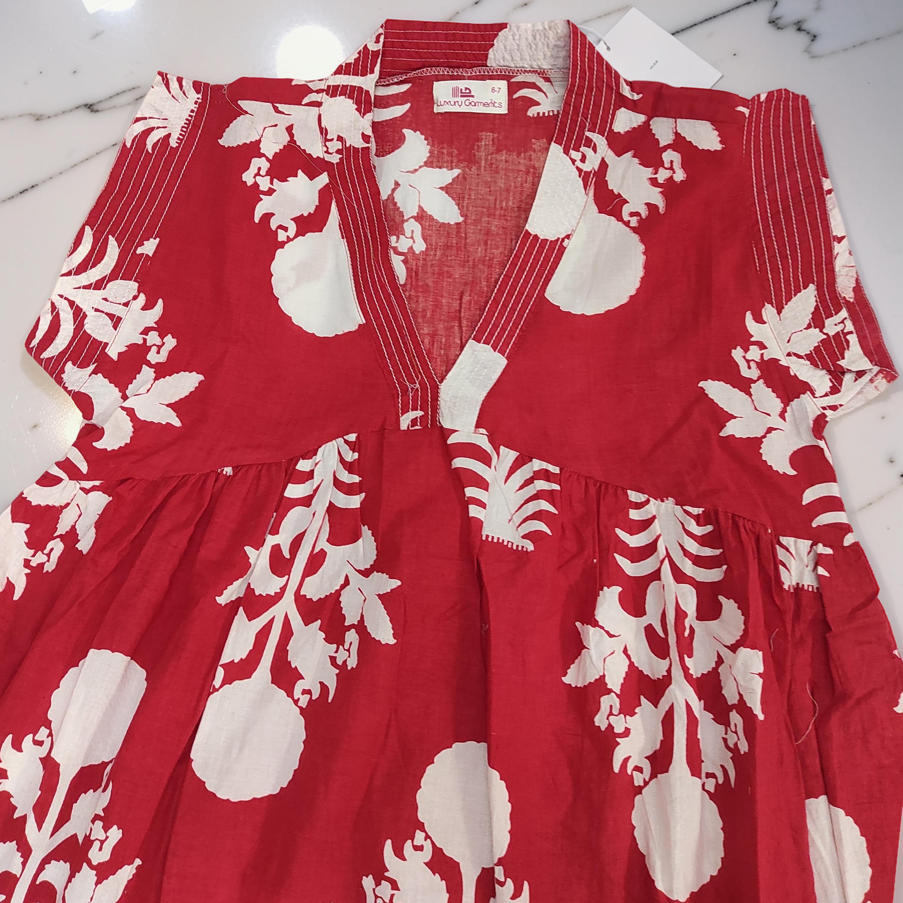 6-7 Year Amani Printed Cotton Girls Dress 38" Short Sleeves Jalabiya 25839-1399 JP