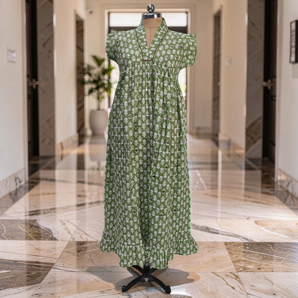 XS/S  Amani Printed Cotton Dress 54" Short Sleeves Jalabiya 25840-1399 JP