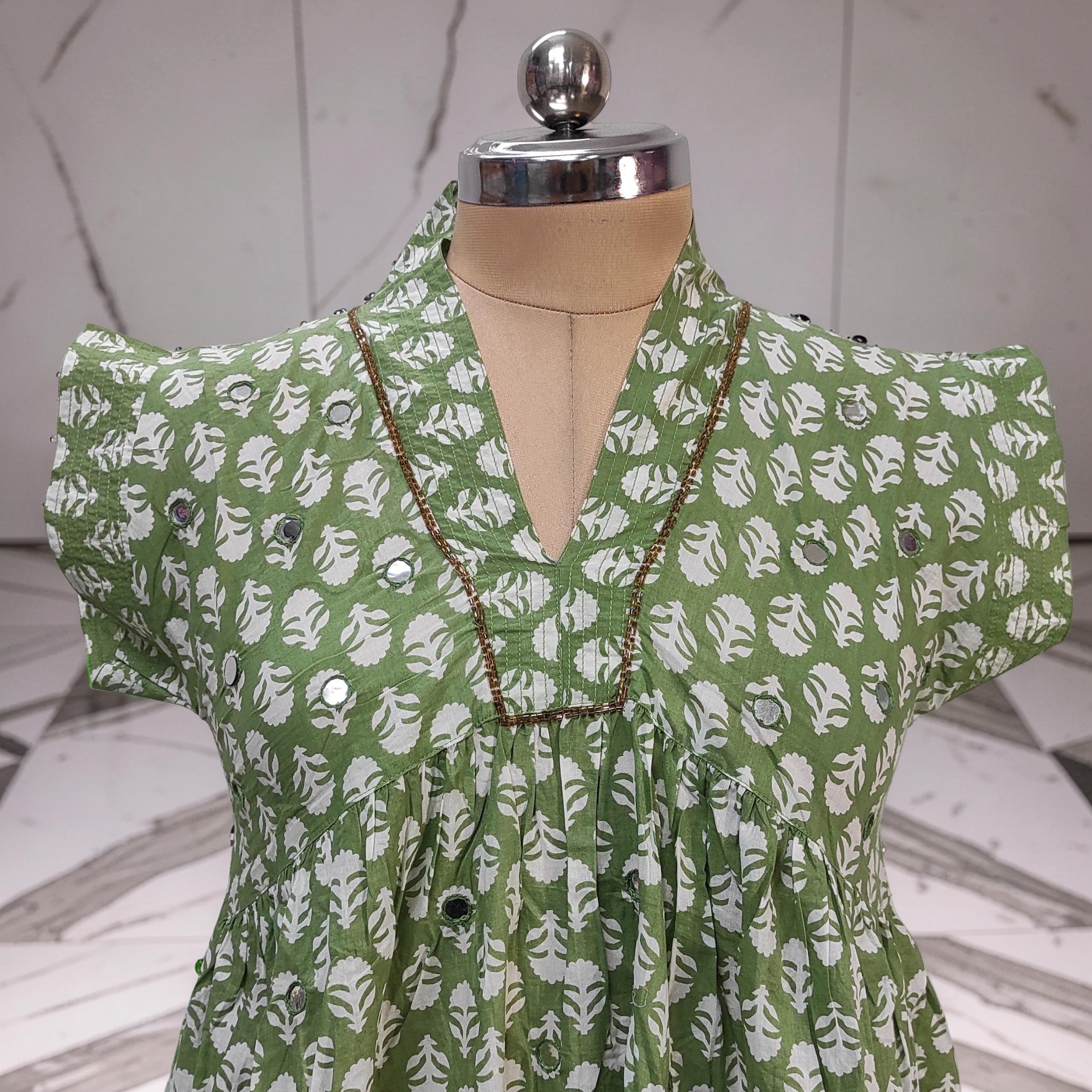 XS/S  Amani Printed Cotton Dress 54" Short Sleeves Jalabiya 25840-1399 JP