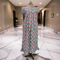 L-XL Amani Printed Cotton Dress 57" Short Sleeves Jalabiya 25841-1369 JP