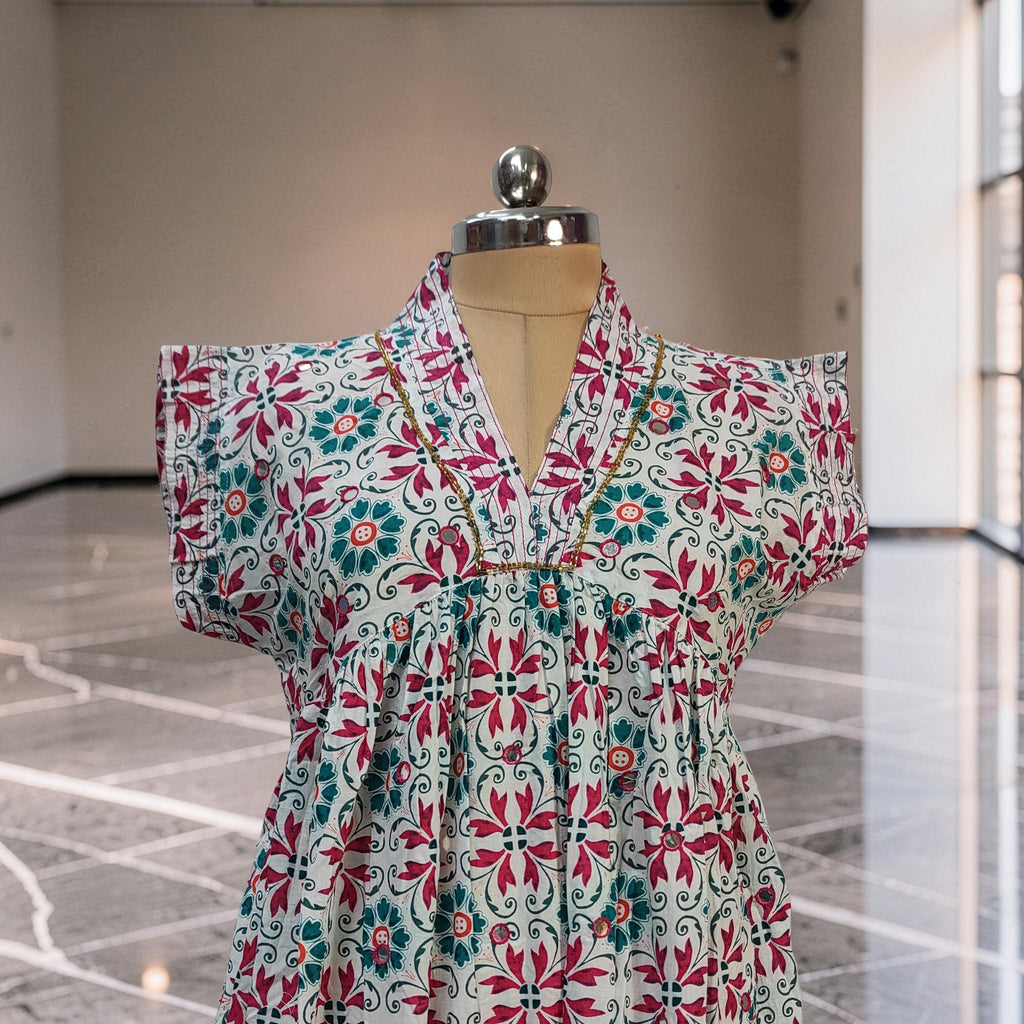 L-XL Amani Printed Cotton Dress 57" Short Sleeves Jalabiya 25841-1369 JP