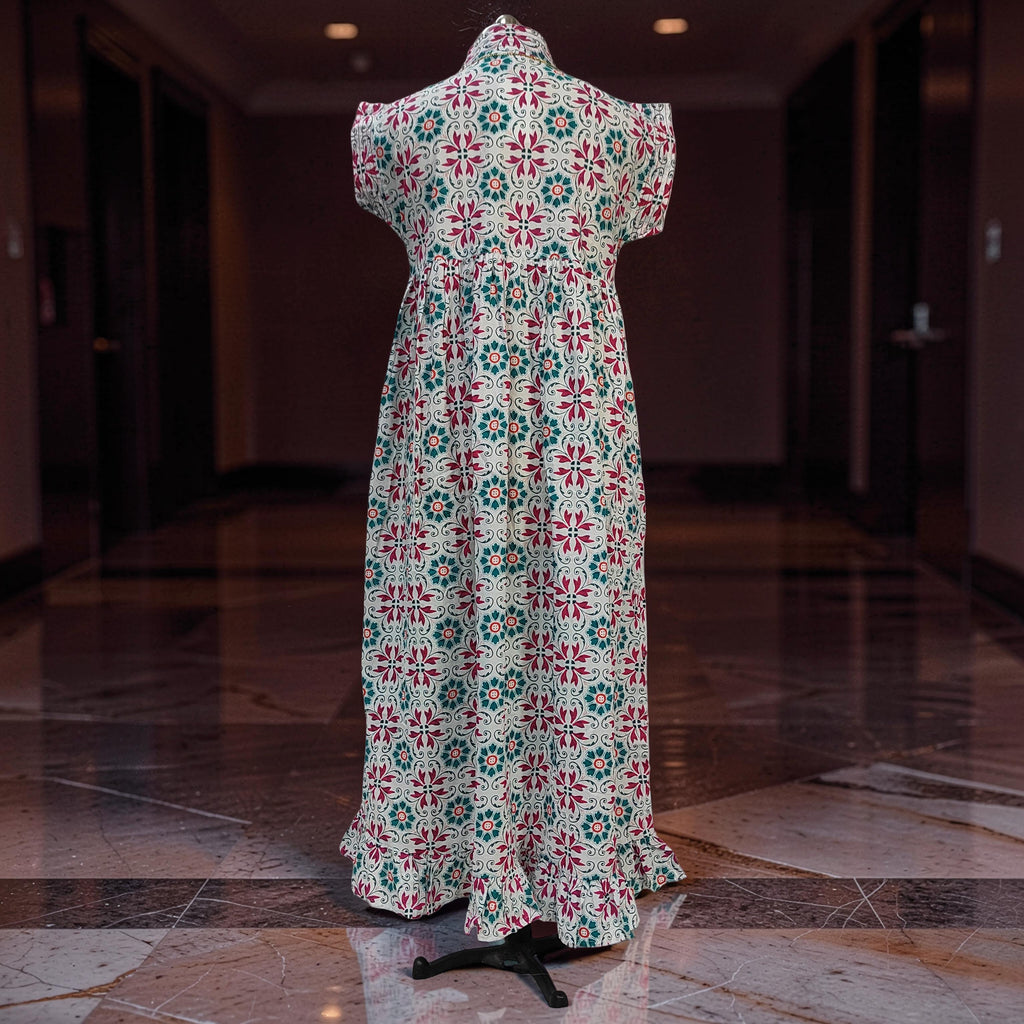 L-XL Amani Printed Cotton Dress 57" Short Sleeves Jalabiya 25841-1369 JP
