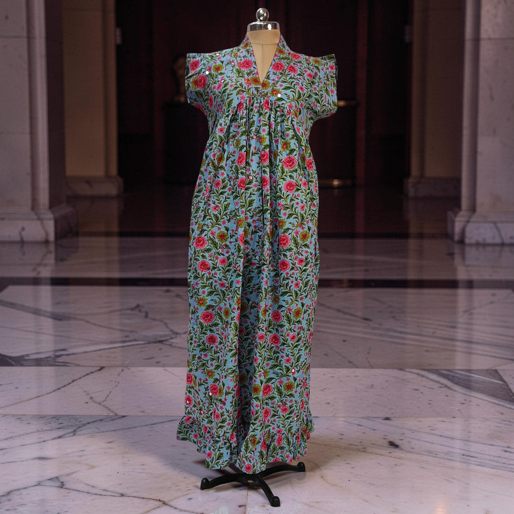 L-XL Amani Printed Cotton Dress 57" Short Sleeves Jalabiya 25842-1370 JP