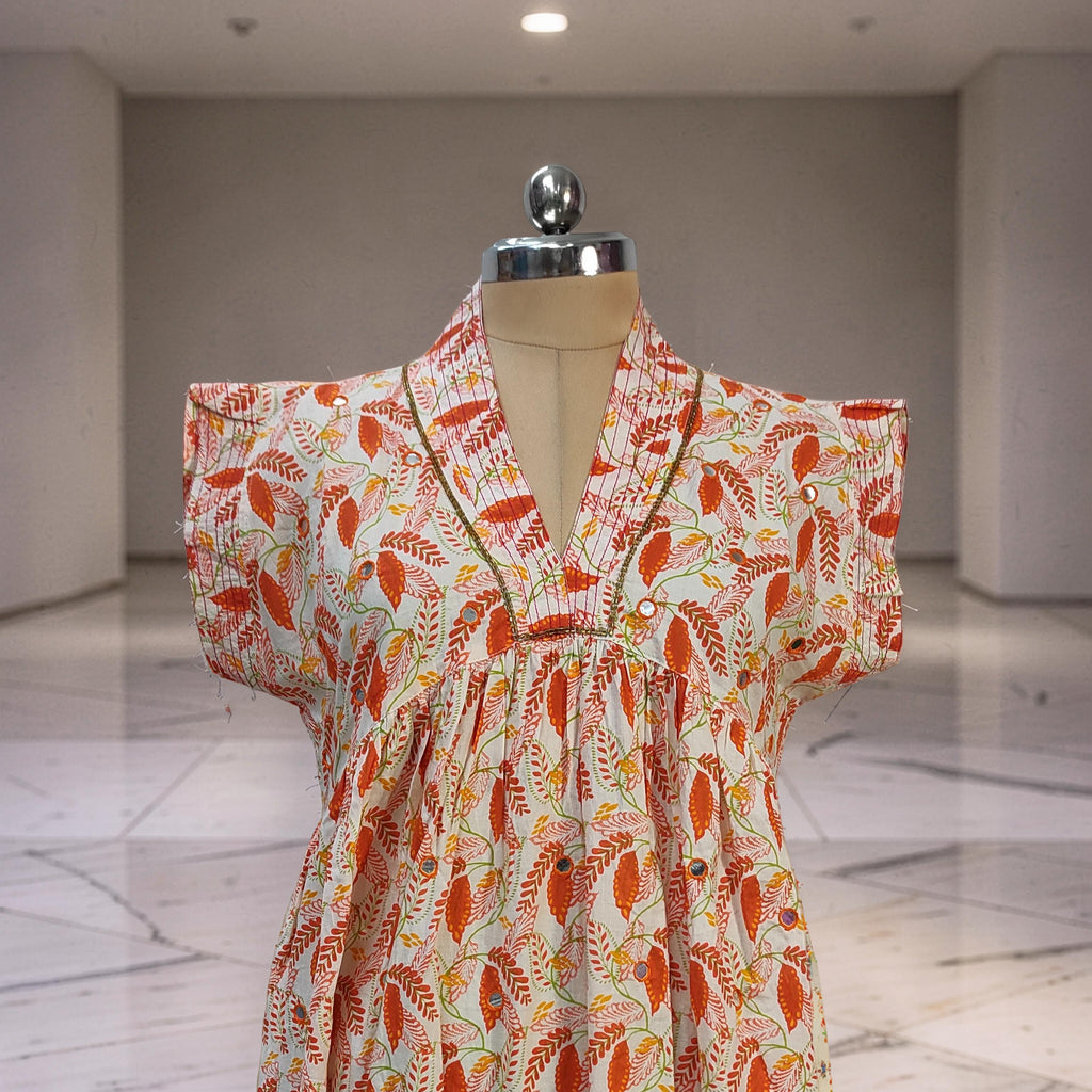 L-XL Amani Printed Cotton Dress 57" Short Sleeves Jalabiya 25843-1370 JP
