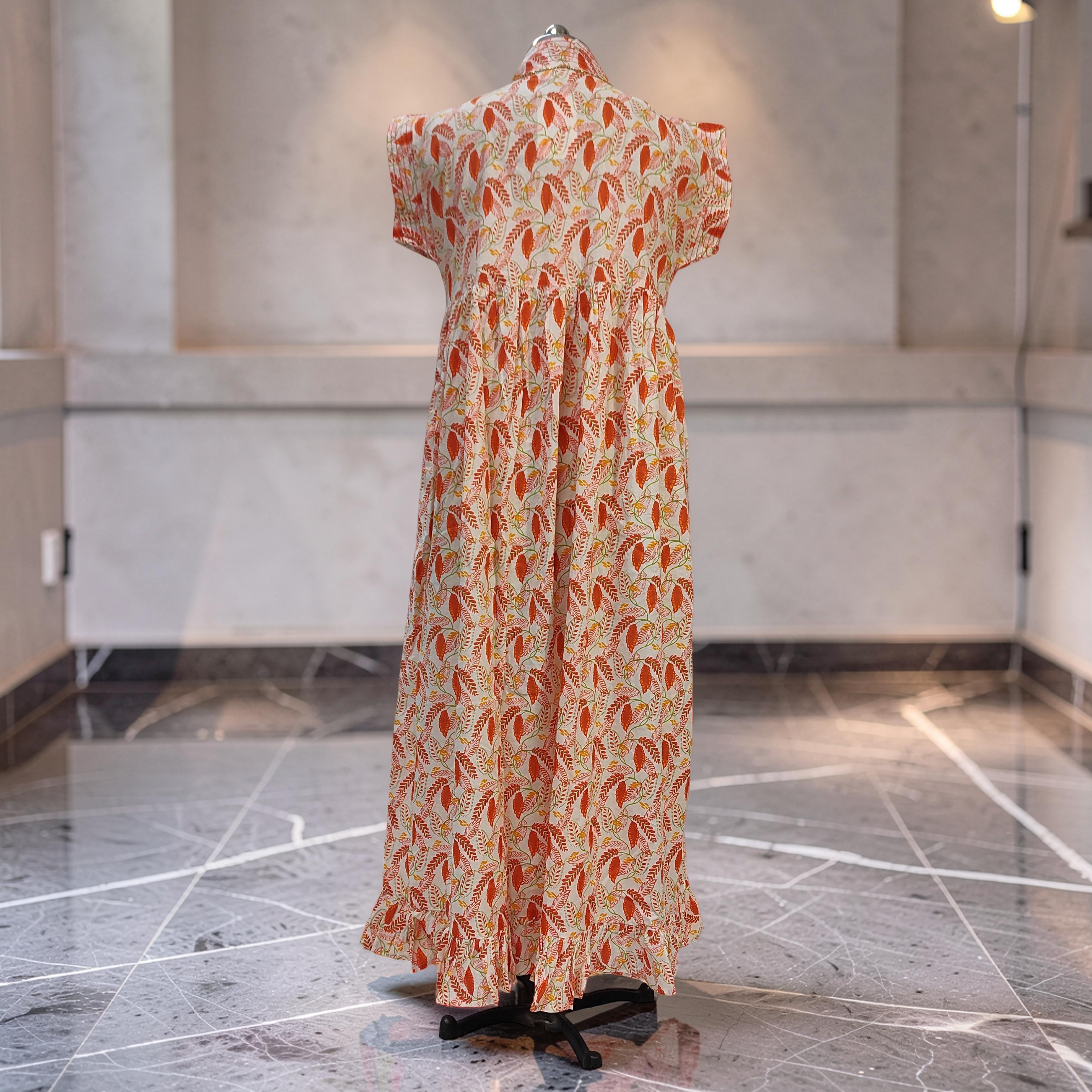L-XL Amani Printed Cotton Dress 57" Short Sleeves Jalabiya 25843-1370 JP